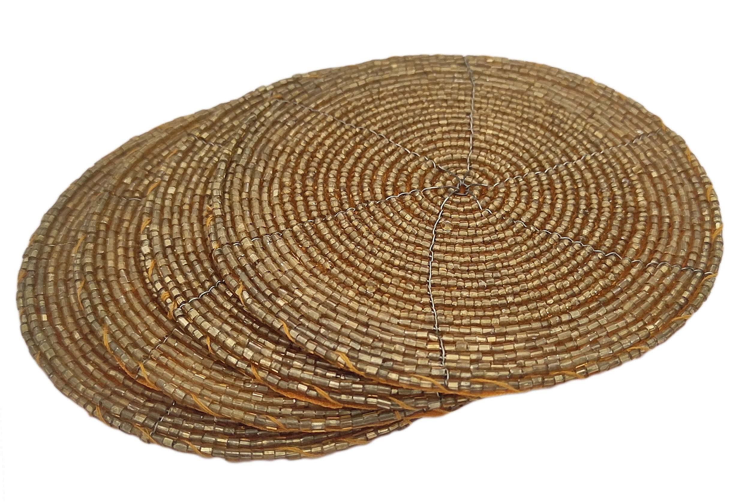 Sharvgun Golden Beaded Coaster Set Set Of 6 Home Kitchen Décor Drink Coaster Housewarming Gift