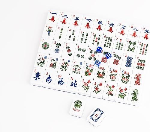 Miniatura 8 de American Mahjong Tiles - Juego completo de 166 azulejos grandes numerados de 1.63 pulgadas con 4 dados, 80 fichas de póquer y una bolsa de