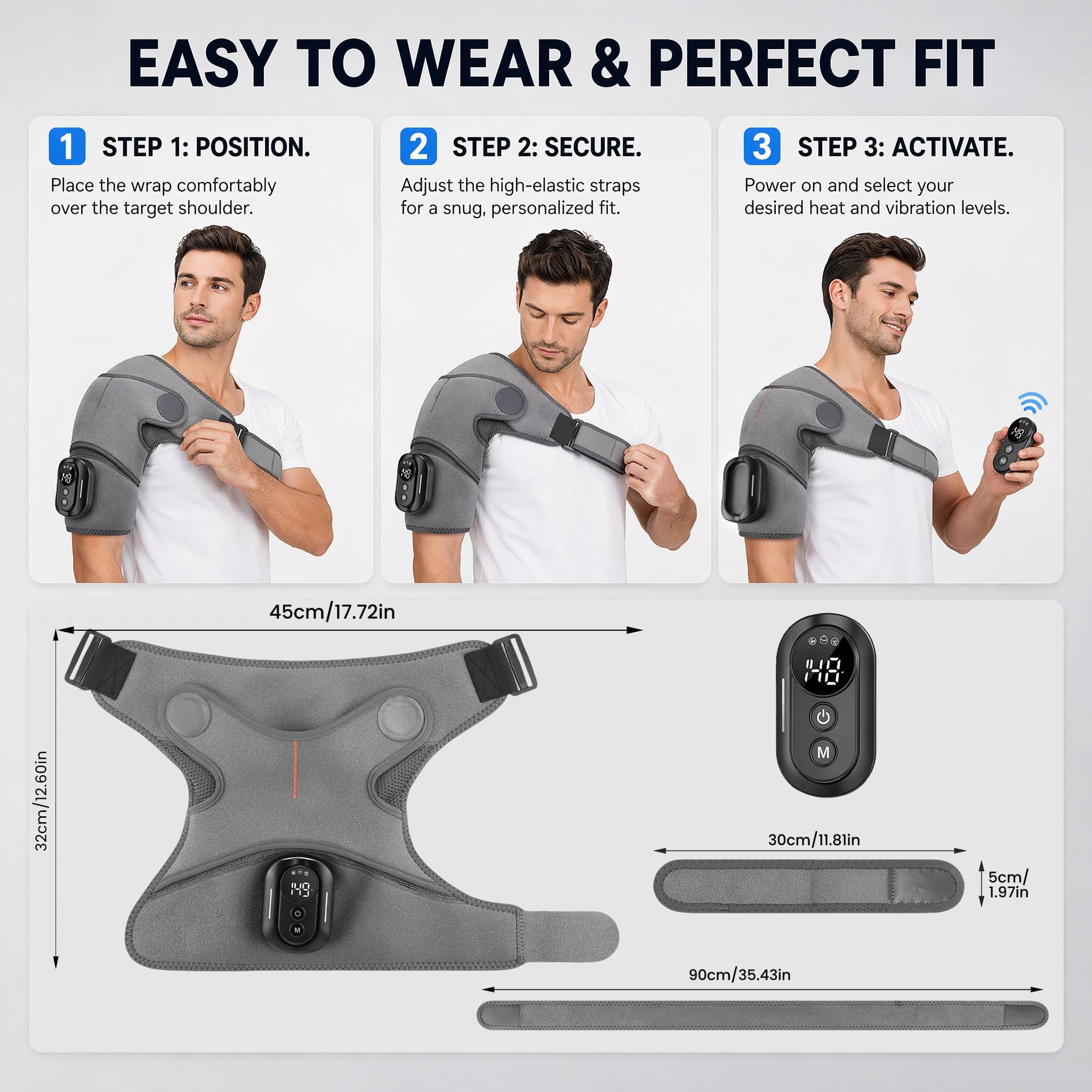 Schulter Massagegerät, 3-in-1 Massagegerät, Schulterbandage mit 5 Heizstufen & Vibration, 5000mAh 3-Gang-Timer für Links Oder Rechts Geeignet, Vatertagsgeschenk für Zuhause Büro Shoulder Massager