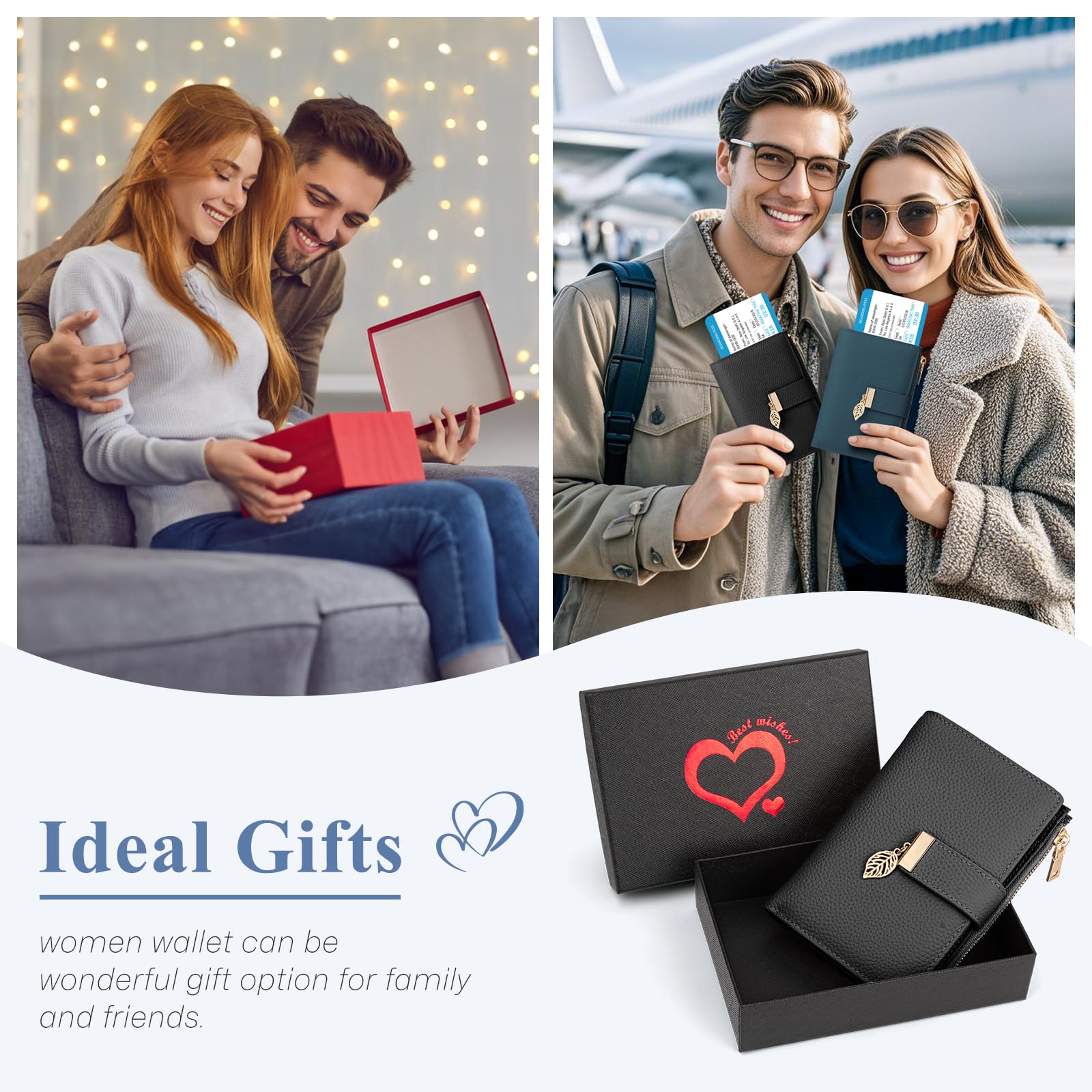 Porte Monnaie Femme, Petit Portefeuille Femme avec Blocage RFID Protege Passeport Porte Feuilles pour Femme avec 16 Fentes pour Cartes et Pochette à Fermeture éclair