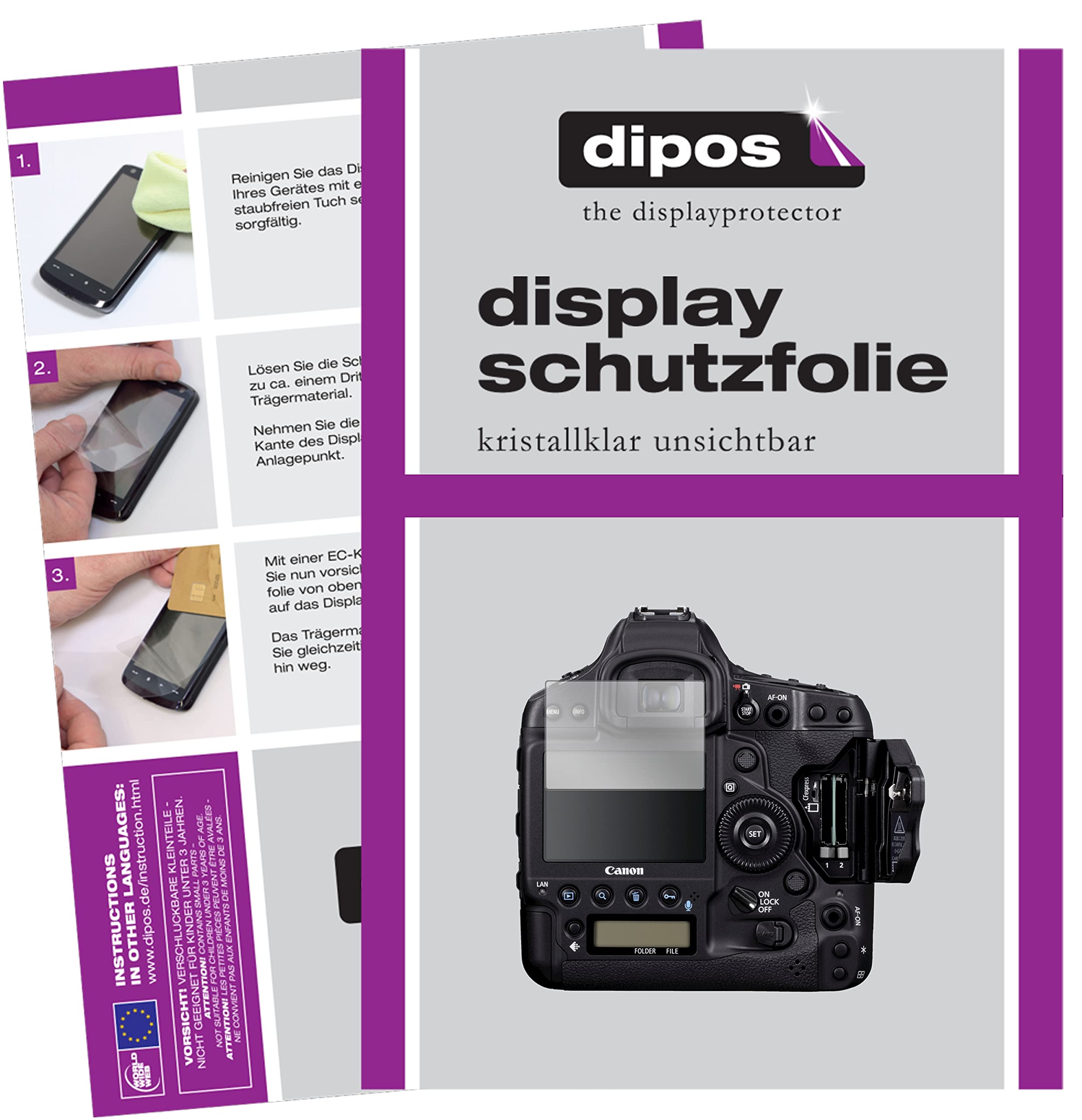 Dipos Displayschutzfolie Für Canon EOS 1DX Mark II – 2 Stück, Kratzfest (4H), Blasenfrei
