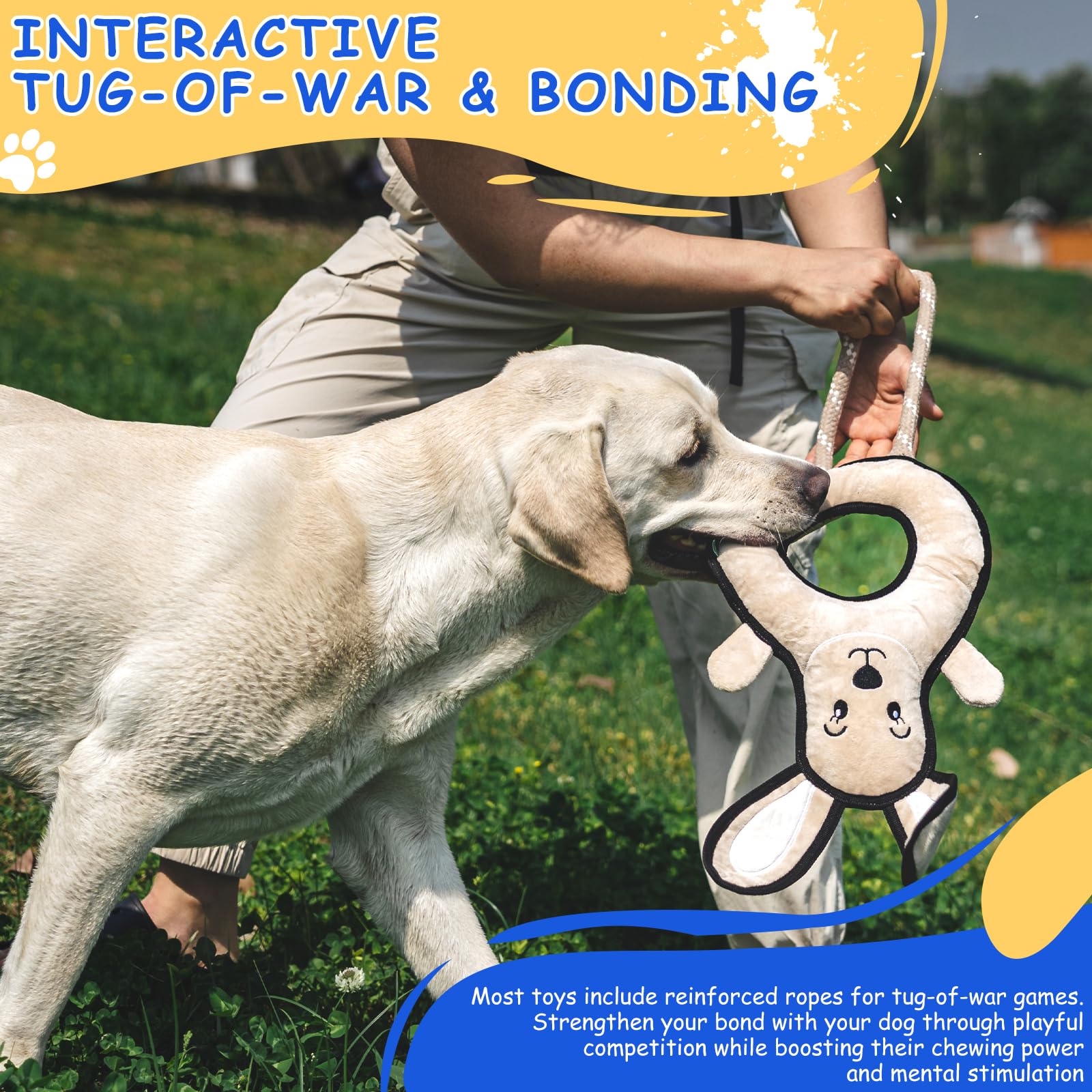 Jouets couineurs pour chiens à mâcher agressifs, jouets d'animaux de ferme rugueux et résistants, peluche à mâcher et tir à la corde interactive, garde les chiens occupés (lapin)