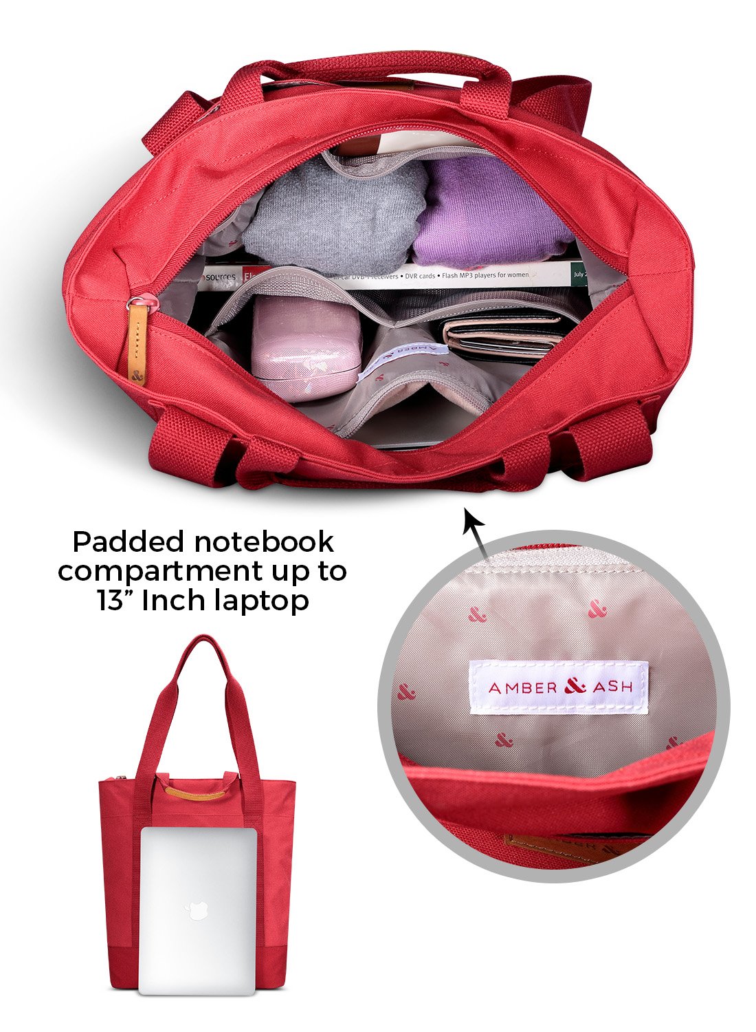 Amber & Ash Convertible Tote - Slim Laptop Backpack with Many Pockets - Water Resistant, Travel Friendly Totepack with Trolley Sleeve