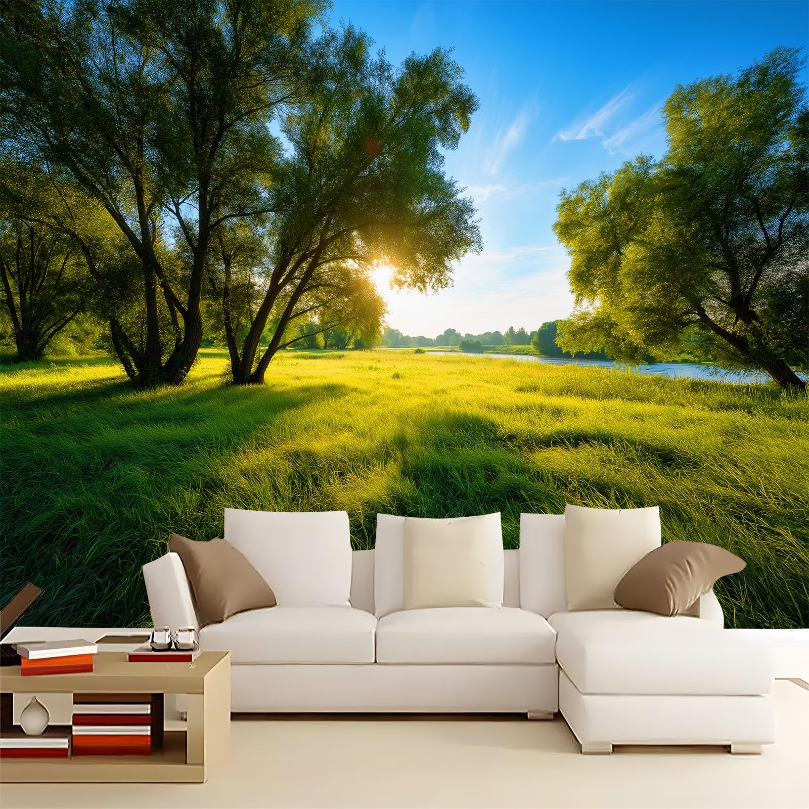 Generisch Tapeta panoramiczna 3D 350 x 256 cm (szer. x wys.), do salonu, sypialni, zielona, odporna na promieniowanie UV tapeta z włókniny na ścianę – surrealizm, naturalna tapeta ze wzorem roślin
