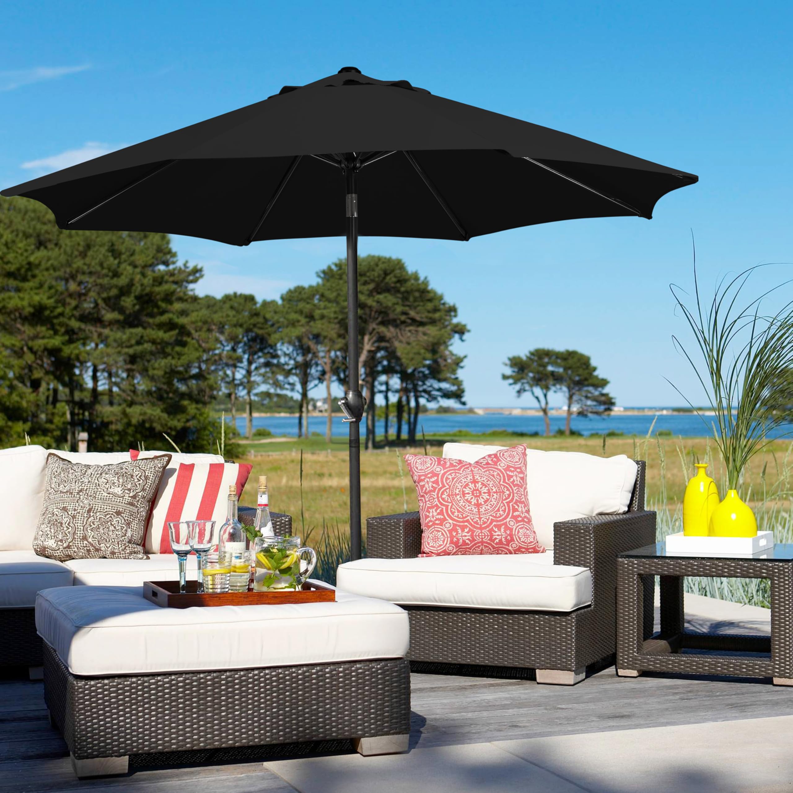Yaheetech Parasol Sombrilla Jardín 270cm Inclinable Impermeable Negro | Protección UV, Manivela Cómoda, 8 Varillas, Estructura Metálica Reforzada,Fácil de Montar,para Exterior/Restaurante/Cafetería