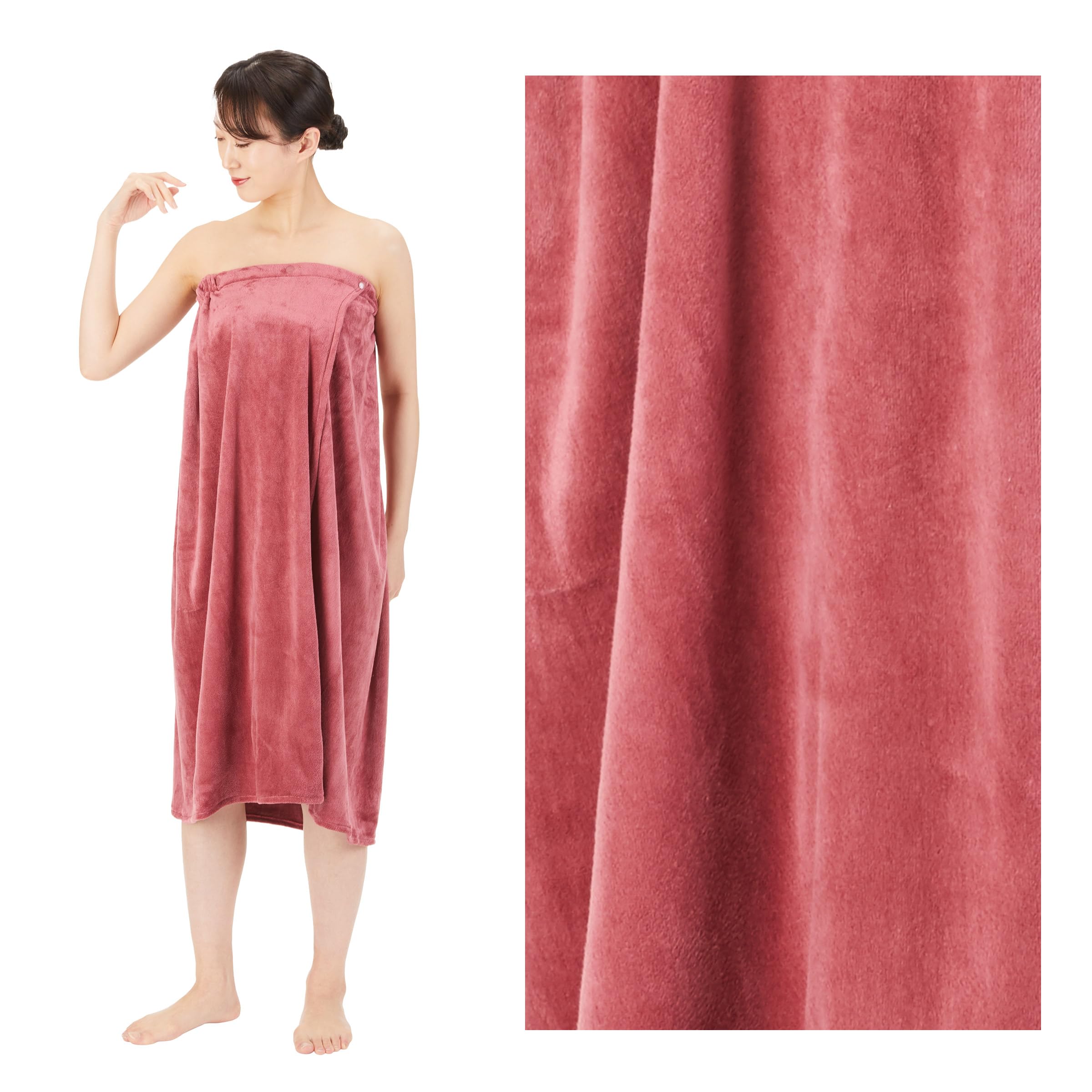 Microfiber Beauty Gown, Large Snap Button, Raspberry [Nightgown, Salon Gown, Beauty Gown, Body Wrap, Towel, Bathrobe, Loungewear, Loungewear, Wrap Towel, Women's, Adults, Women's, Bathing, Absorbent, raspberry 1 piece