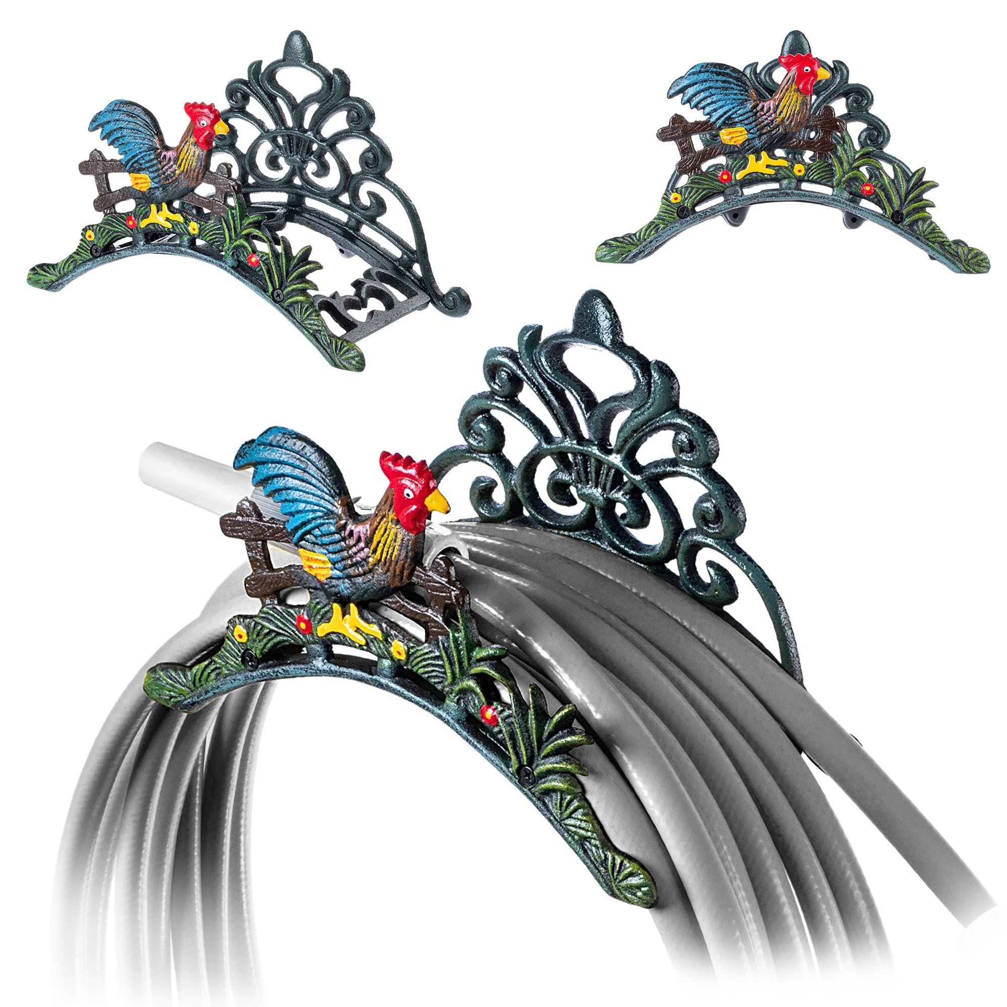 KADAX Support de tuyau d'arrosage en fonte, crochet rustique, support mural décoratif pour tuyau d'arrosage, tuyau à vide et rallonge (multicolore)