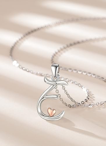 Miniatura 2 de CELESTIA Collares con iniciales de plata de ley 925, 26 letras con corazón de oro rosa, cadena de 18 pulgadas