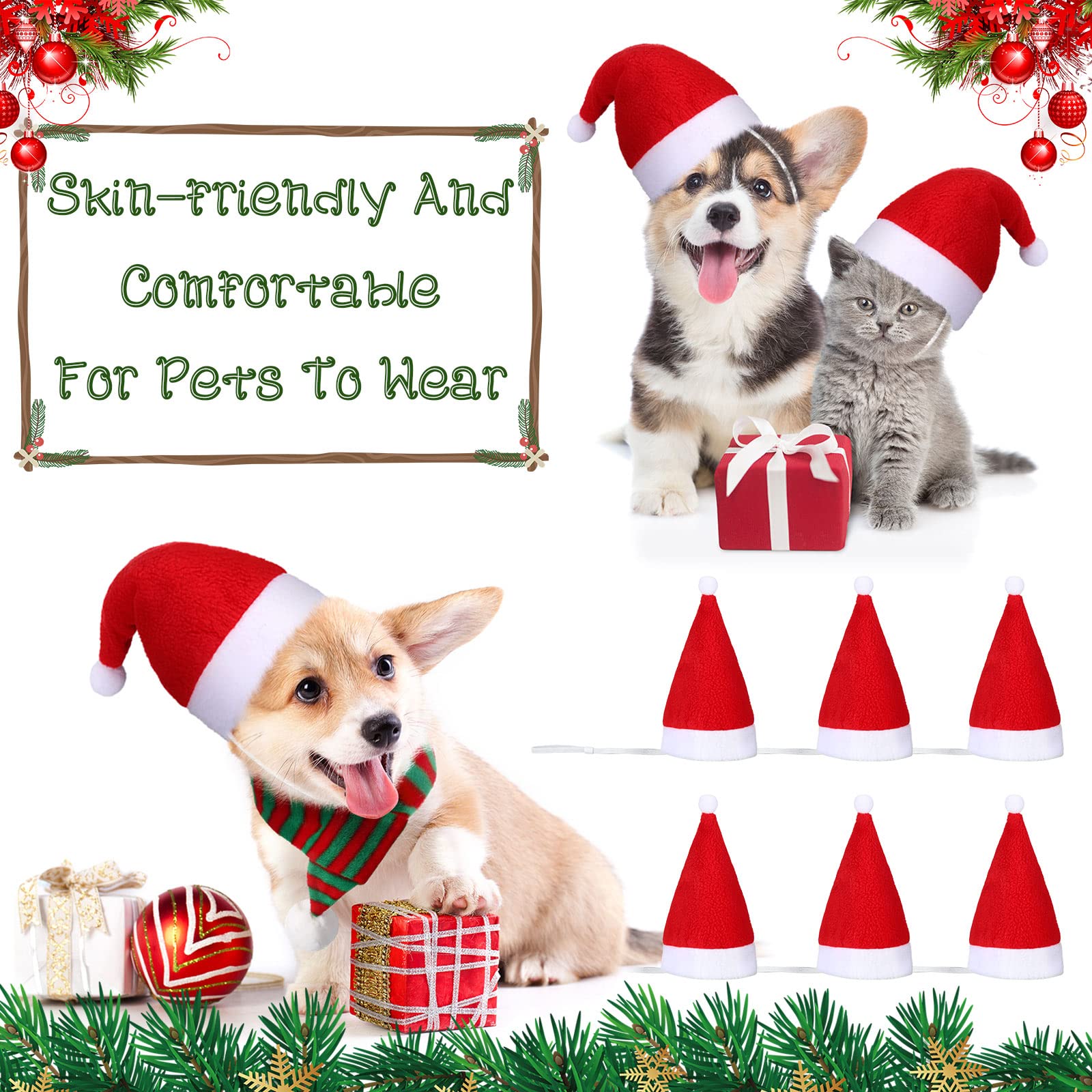 Svee 8 Pieces Christmas Santa Hats for Small Dogs Cats with Adjustable Chin Strap Xmas Costumes Supplies 3D Christmas Dogs Hats for Pet Puppy Kitten Winter Party Dress up Props Gifts(Simple Pattern) - Image 3