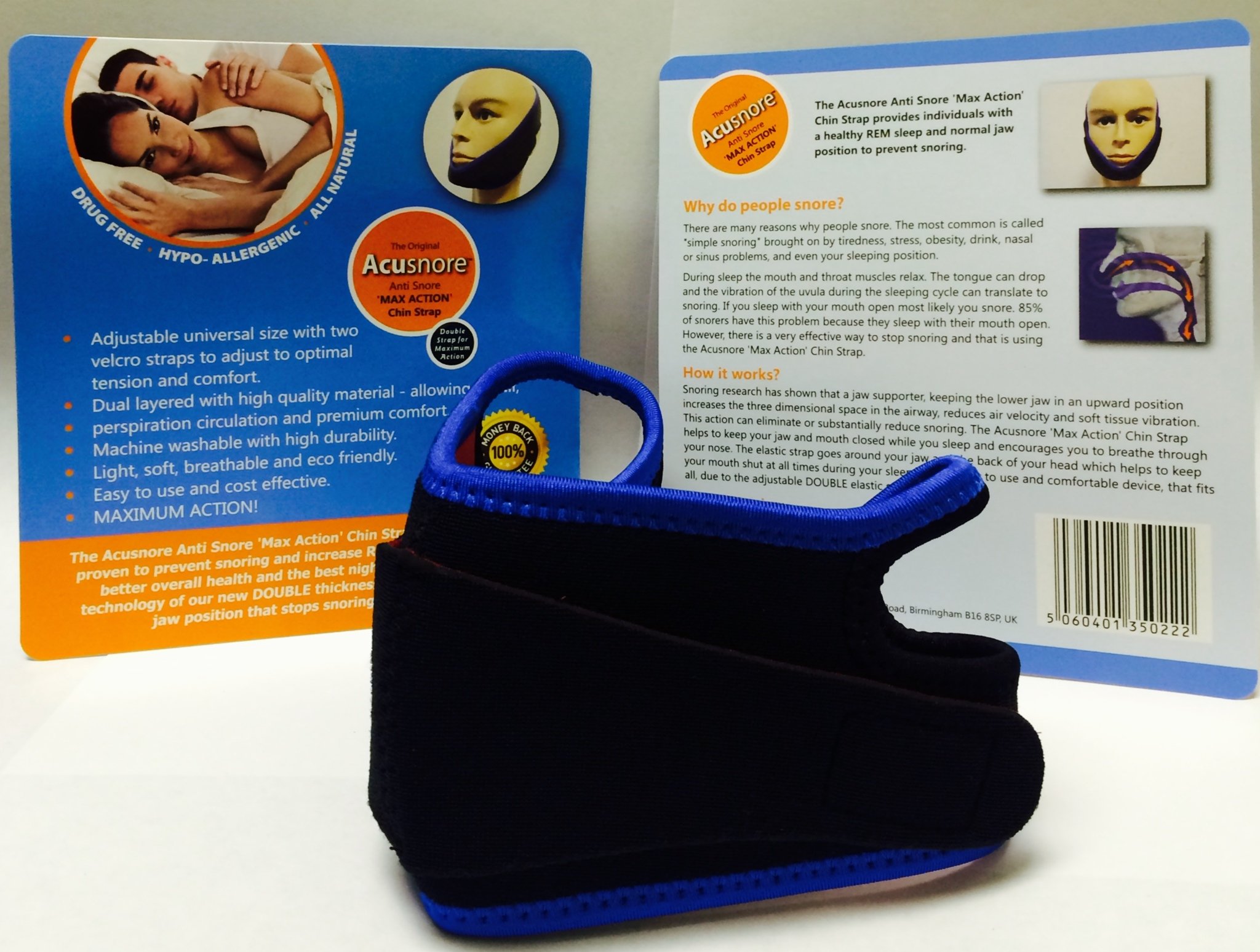 Acusnore Stop Snoring Anti Snore MAX Action Jaw Chin Strap Belt Apnea Solution New Comfort Fit Double Strap Design for Maximum Action