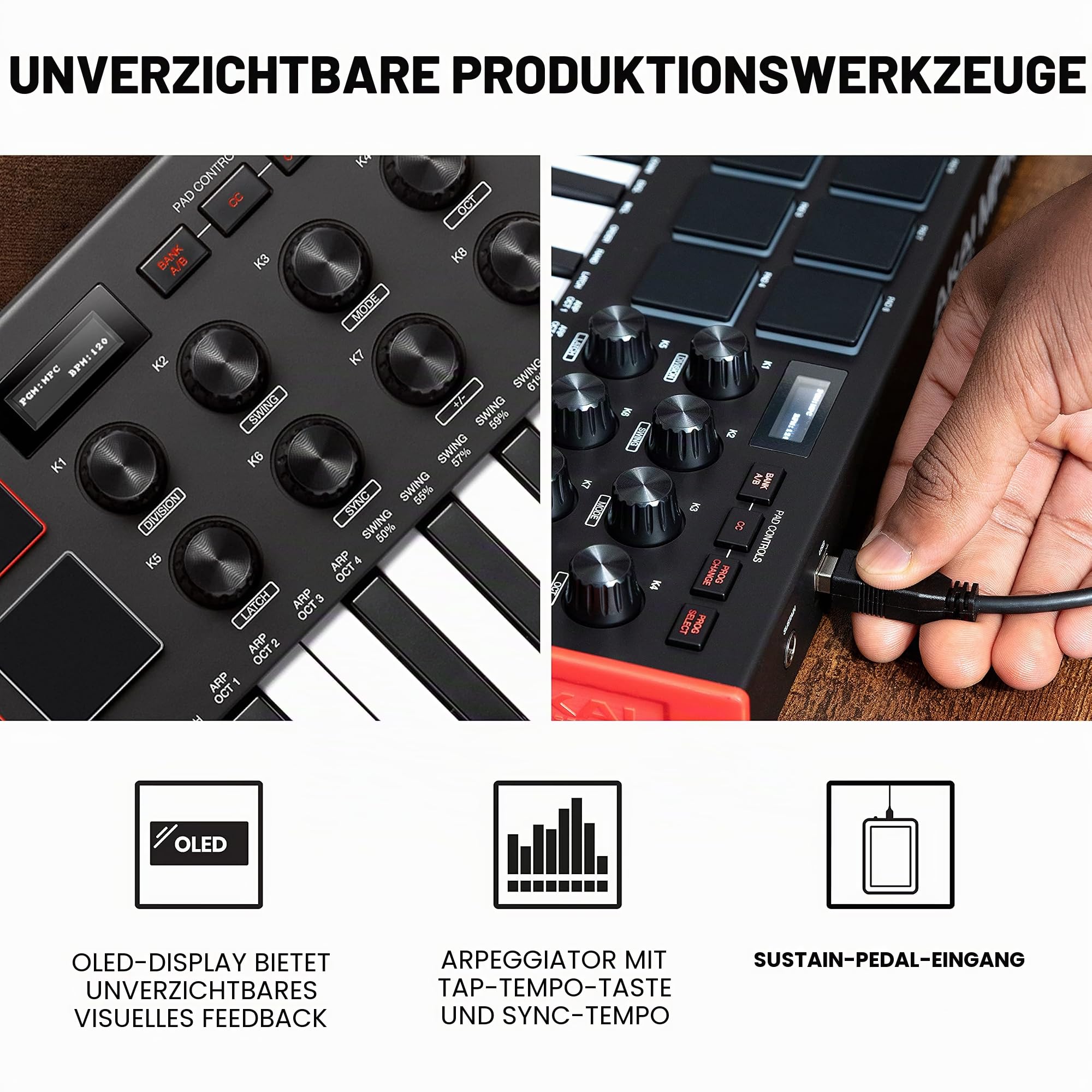 AKAI Professional MPK Mini MK3 & M-Audio M-Track Solo – 25-Tasten USB MIDI Keyboard Controller, Drum Pads und USB Audio Interface für Aufnahmen