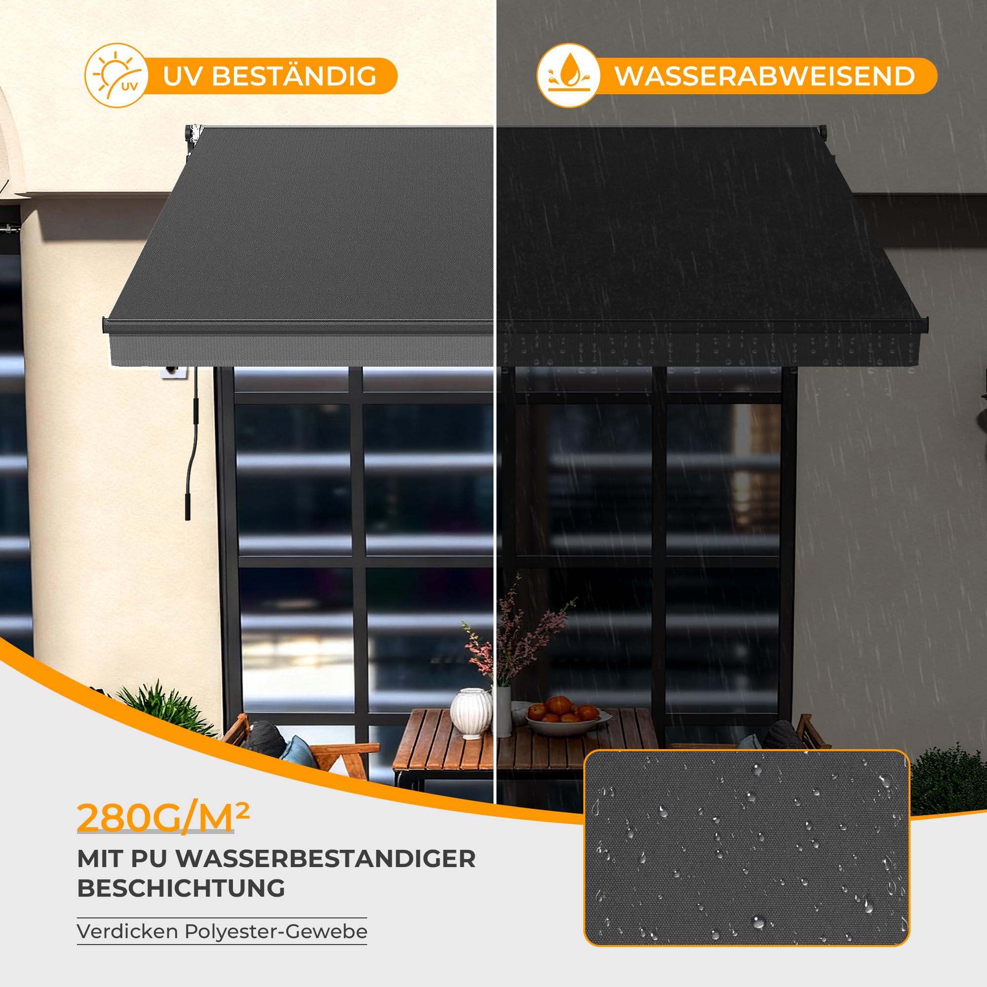 HOMEDEMO Markise Elektrisch mit Fernbedienung Gelenkarmmarkise (300 x 250cm) Anthrazit mit Handkurbel, Terrassenmarkise Balkonmarkise Sonnenschutz und wasserdicht, inkl. Wandhalterung