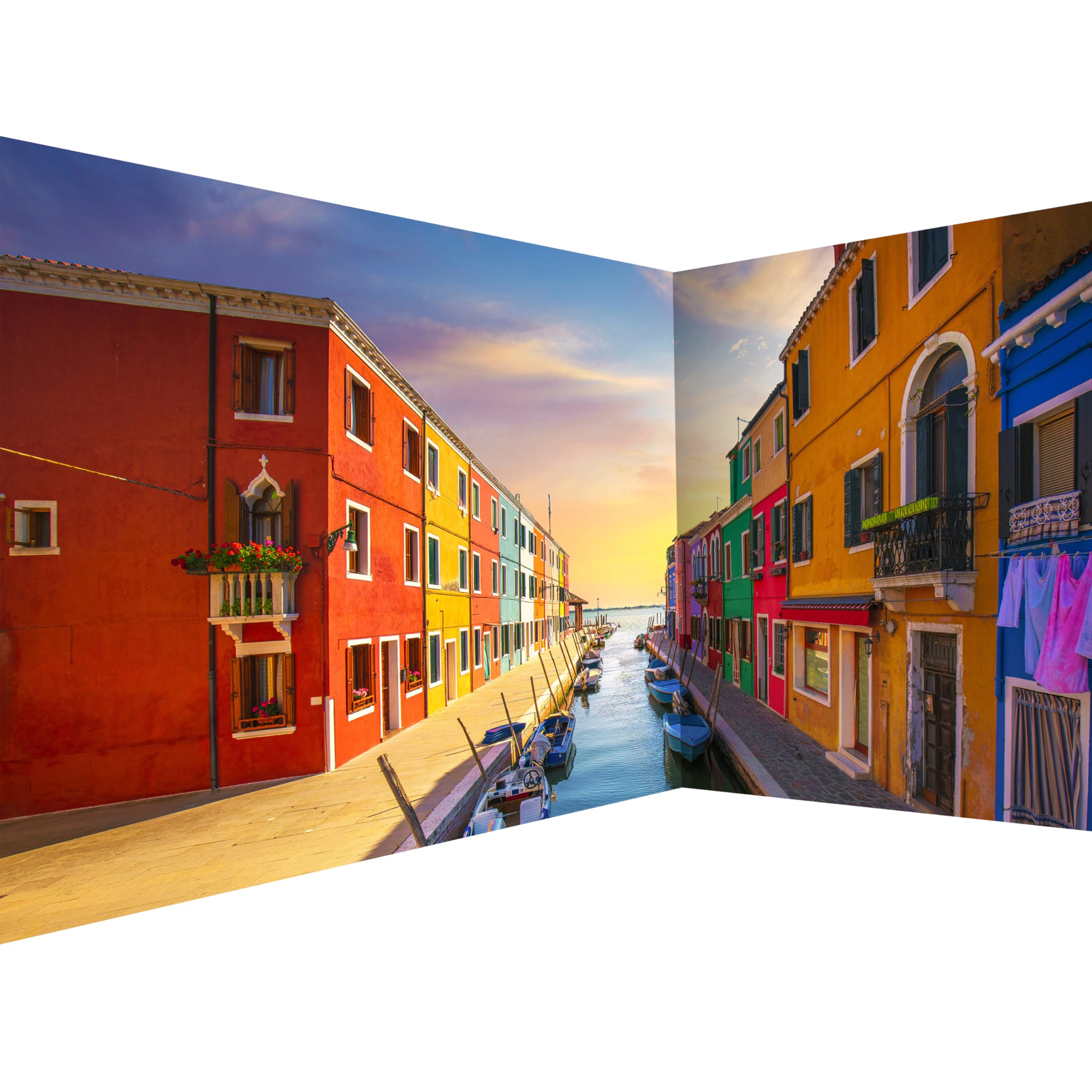 murando Photo Wallpaper Architecture 539x250 cm / 212" x 98" Peel and Stick Self-Adhesive Corner Foil Print Wall Mural Angle Wallpaper City Lake Home Like Painted Colorful Buildings d-B-0295-a-a — image 1