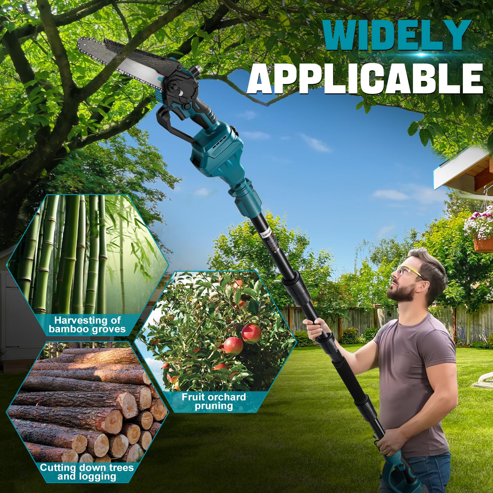 2-en-1 Motosierra telescópica compatible con Makita 18 V baterías, 8 pulgadas Eléctrica motosierra, longitud extensible 2 m, Mini motosierra con palo para ramas y jardín (sin batería) (MT)