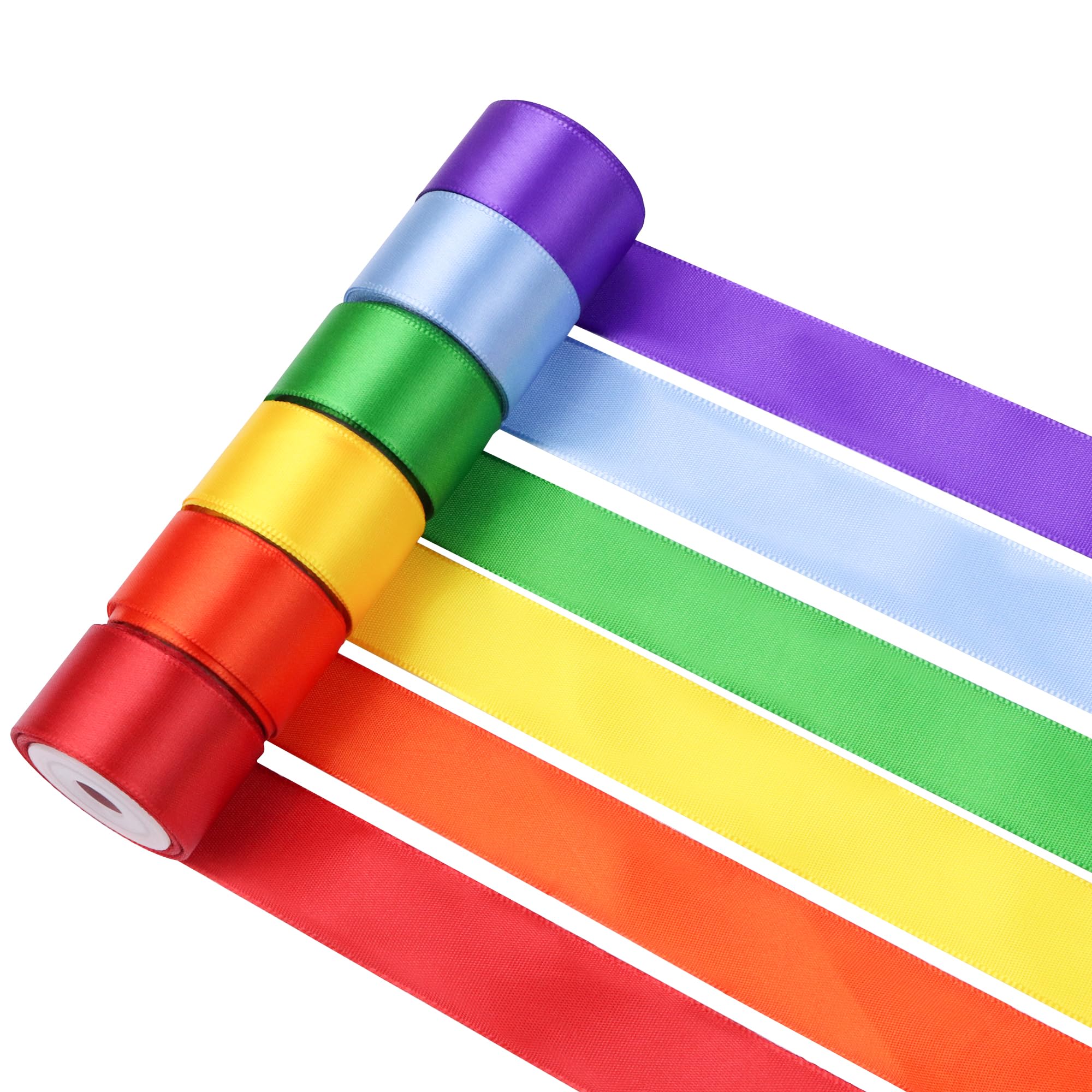 6 Colors Satin Ribbon for Wedding Bouquet DIY Crafts 1 Inch,Total 30 Yards Solid Color Ribbon Fabric Ribbon for Gift Wrapping Bows Hair Bows Silk Ribbon for Bouquets Party Decor (Rainbow)