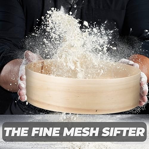Miniatura 2 de Yardwe Tamiz de harina, de malla fina, coladores redondos de madera, coladores de aceite para hornear, colar, polvo, té, té, café, polvo, harina