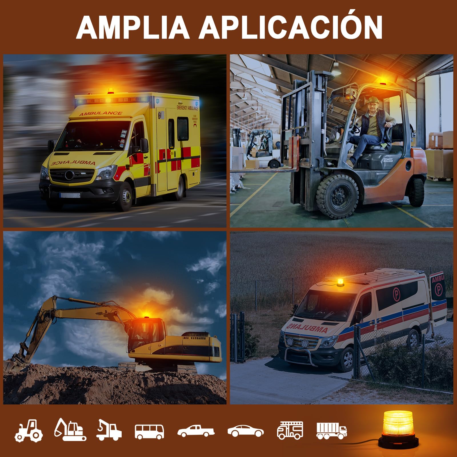 AnTom Baliza LED 12V 24V Amarilla con Función de Alerta de Voz Cable de 3 Metros y Doble Interruptor para Camión, Tractor, SUV, Carro de Golf, Vehículos de Emergencia y Obras