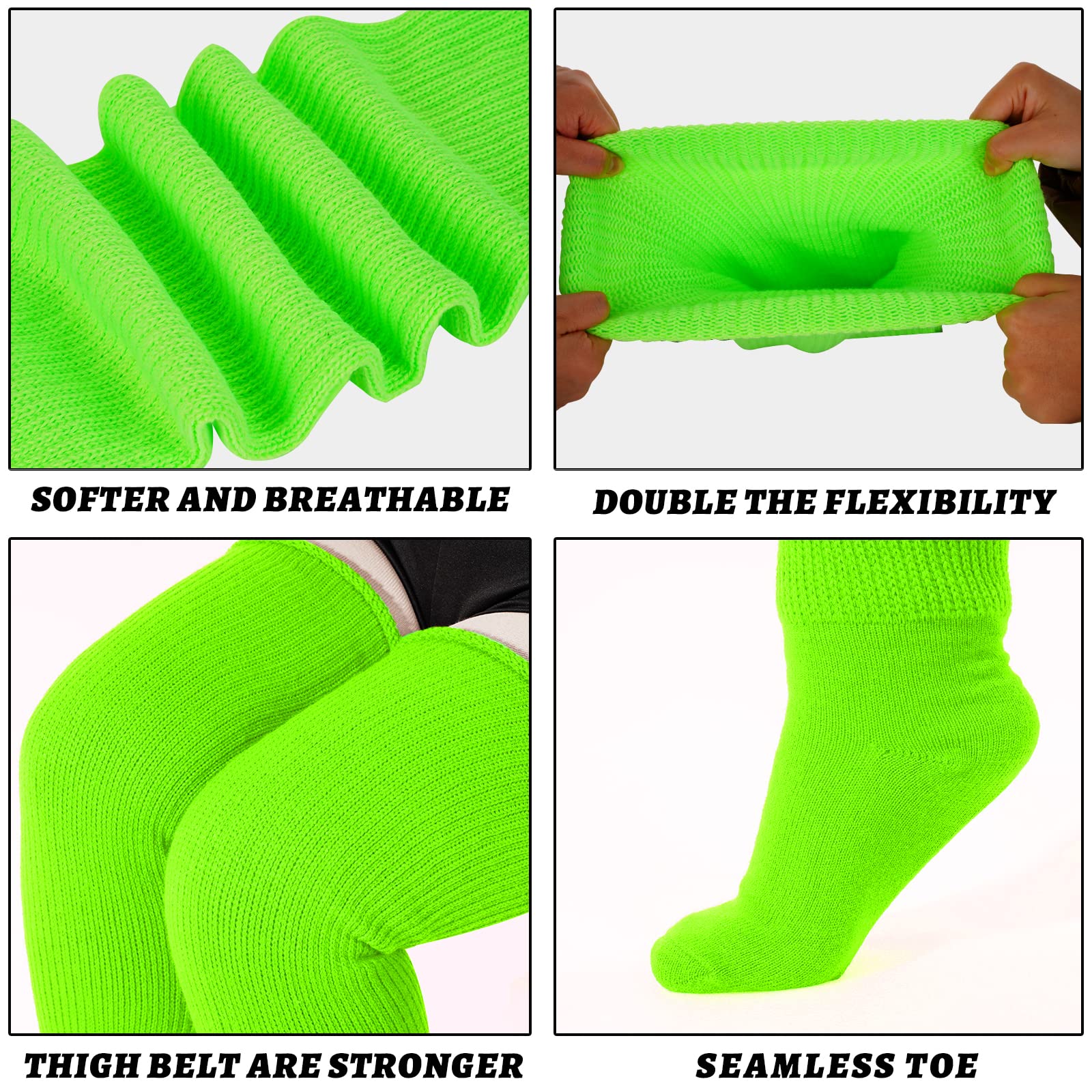 Plus Size Womens Thigh High Socks for Thick Thighs- Extra Long & Thick Over the Knee Stockings- Leg Warmer Boot Socks: Neon Green