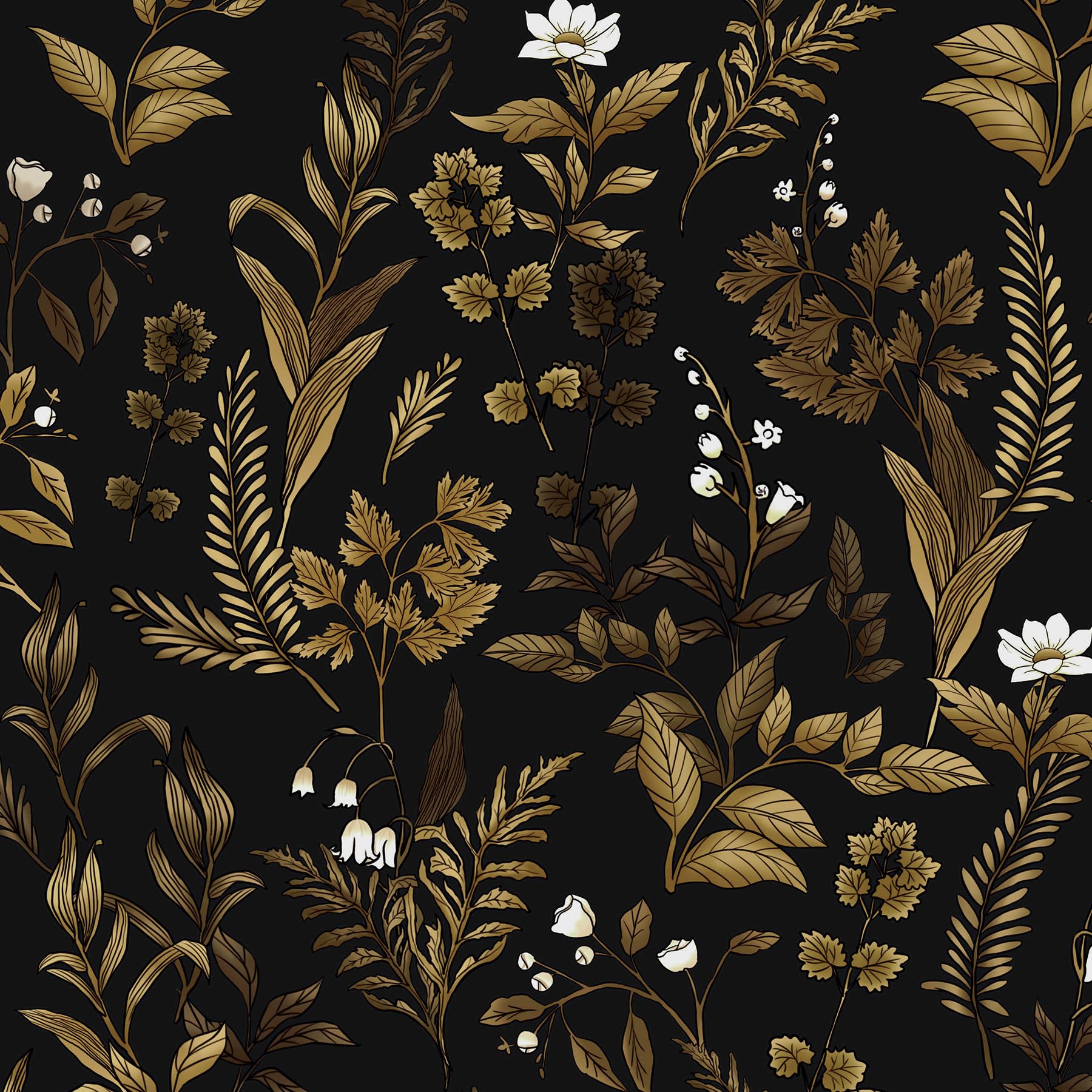 VOLEAAR Dark Floral Peel and Stick Wallpaper, Vintage Leaf Pattern Black Gold Self Adhesive Removable Wallpaper for Bedroom Cabinet Kitchen, Vinyl