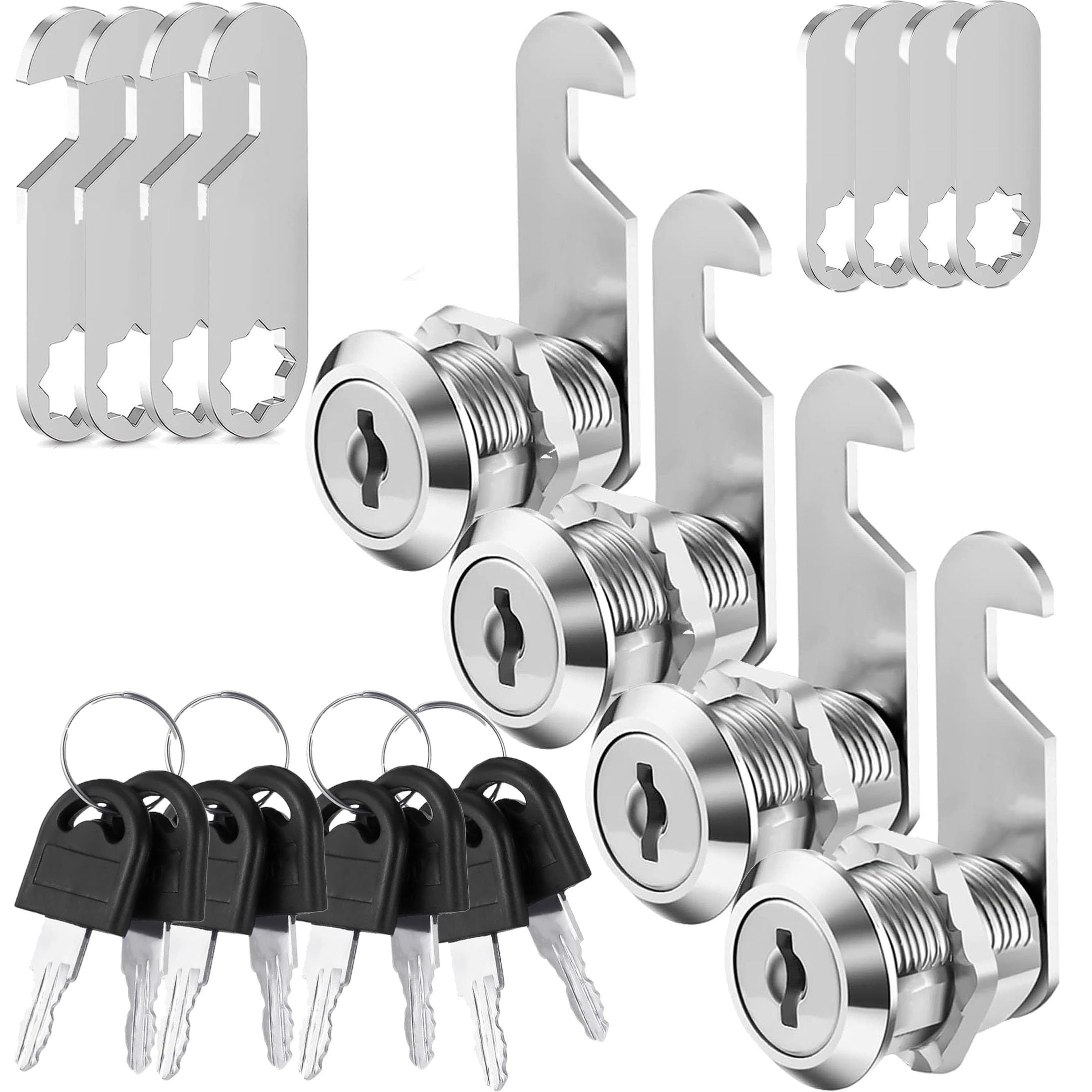 Litensh Silver 4Pcs Security Cam With Different Keys, 16Mm Letter Post Box Locks, Cabinet Drawer Mailbox Lock Cupboard Toolbox Door Furniture Locker Lock Come With 2 Different Plates