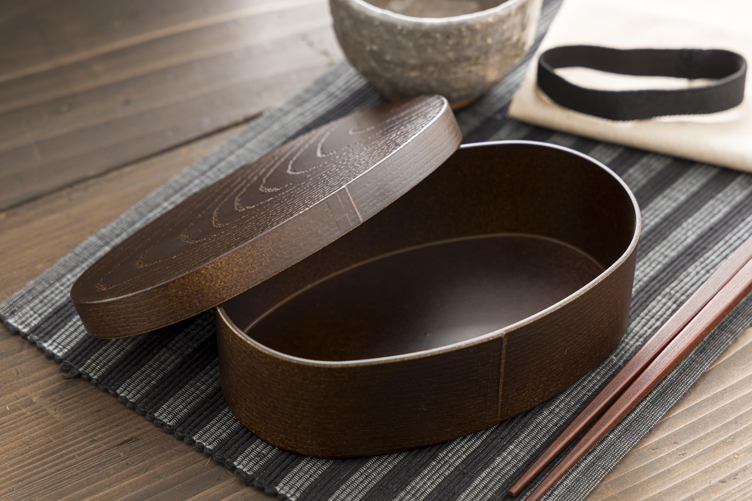 Amazon｜カノー【曲げわっぱ風 小判弁当箱 モカブラウン 72760】レンジ