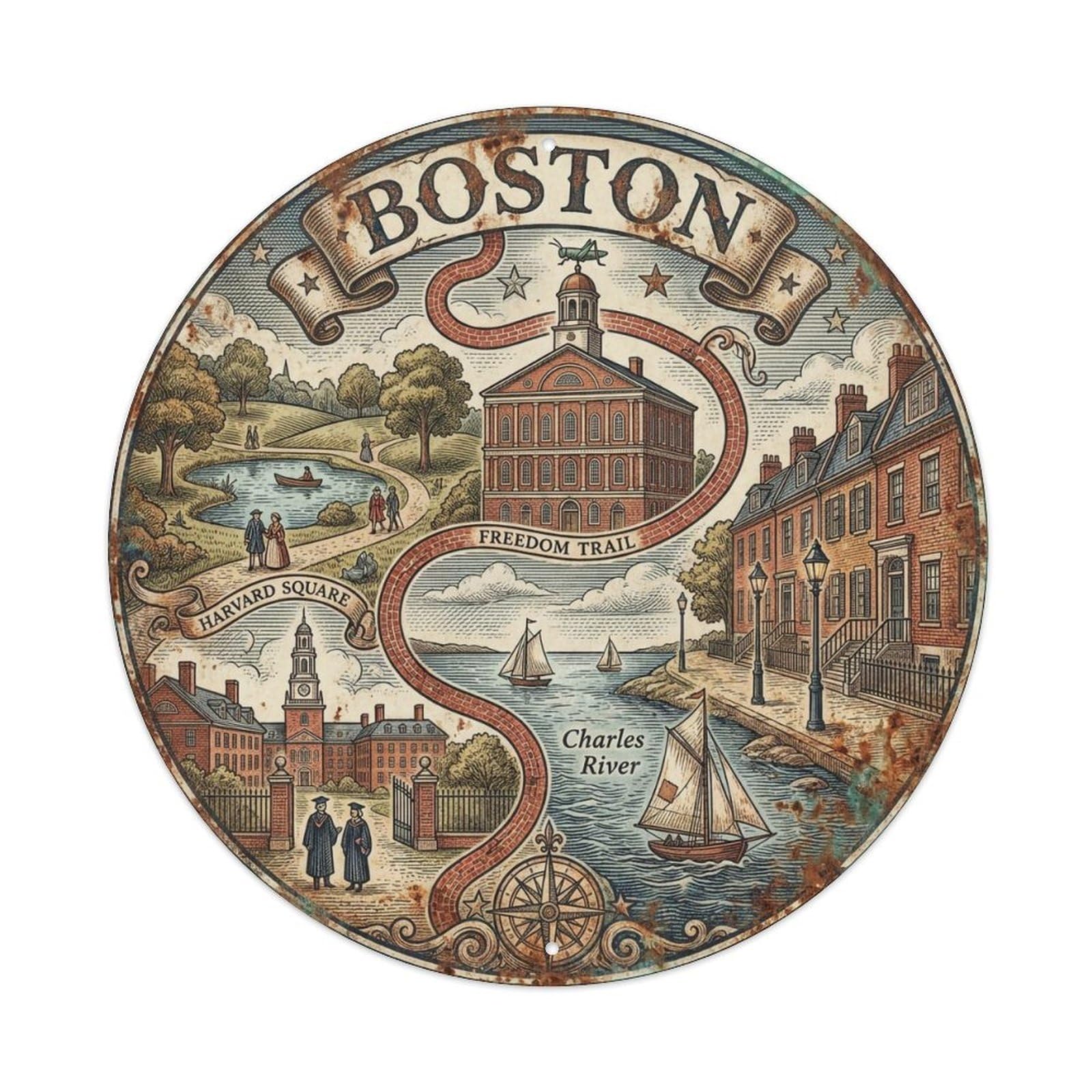 Este 8X8inch Style Travel Usa Retro Boston Metal Tin Sign