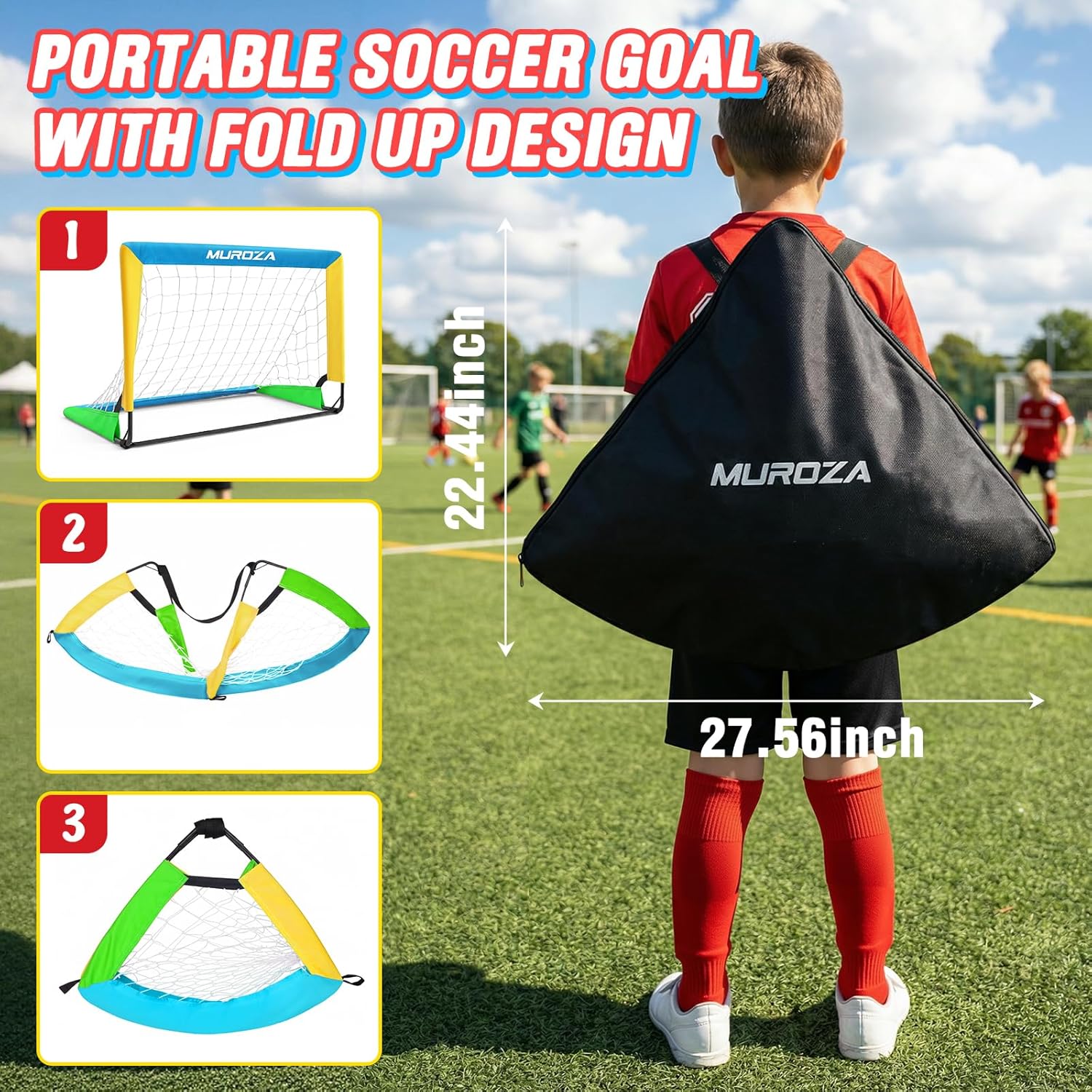 Kids Soccer Goal, Soccer Goals for Backyard Set, 2 Pack of 2x1.5ft Portable Pop Up Soccer Net Set with Ball, Cones, Complete Training Equipment for Youth Ages 3-8