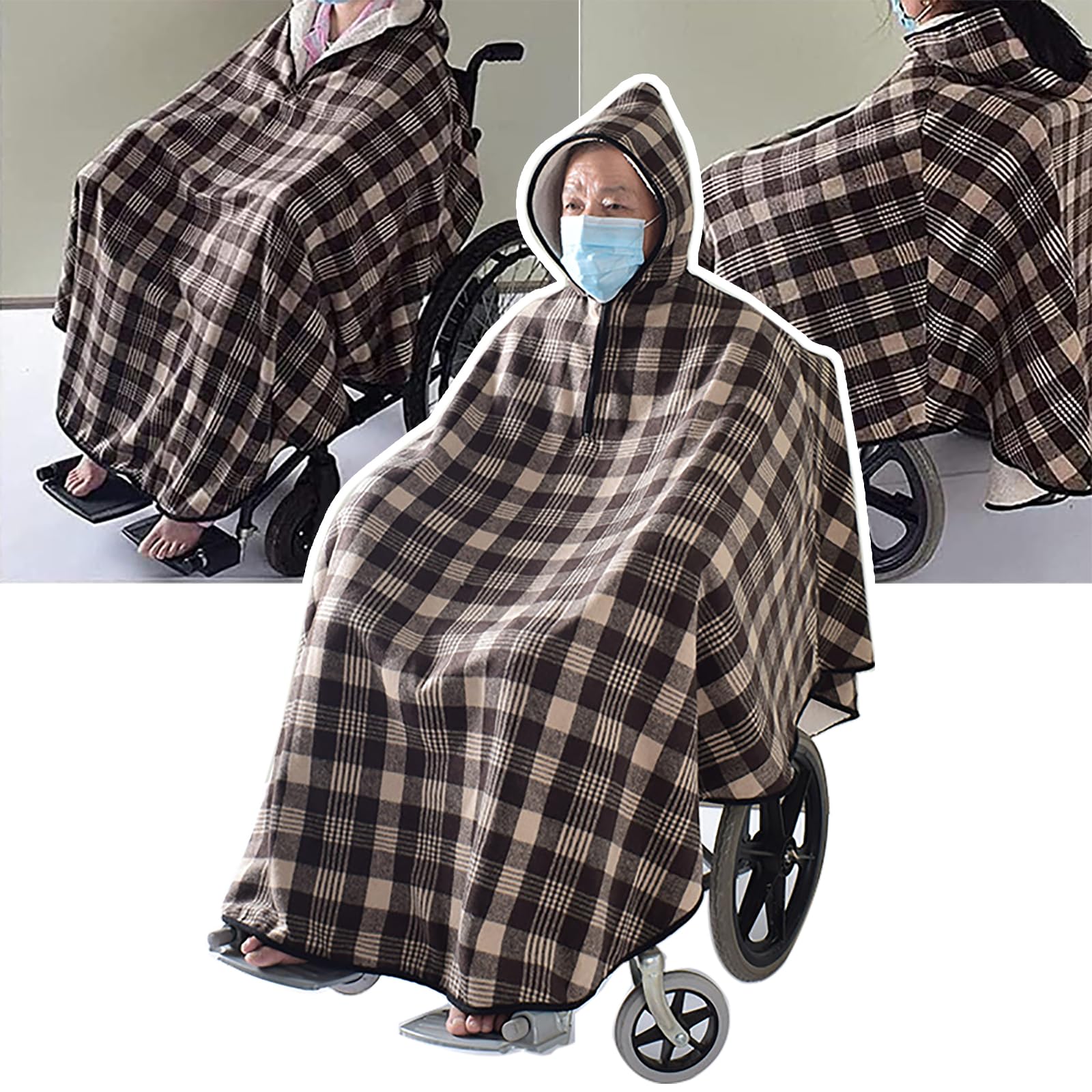 Whraoy Women's A Wheelchair Warmer Blanket(With Hood), Wheelchair Blanket Dults, Fleece Lined Winter Poncho, Warm Winter Poncho For Nd Men(Covering The Legs),