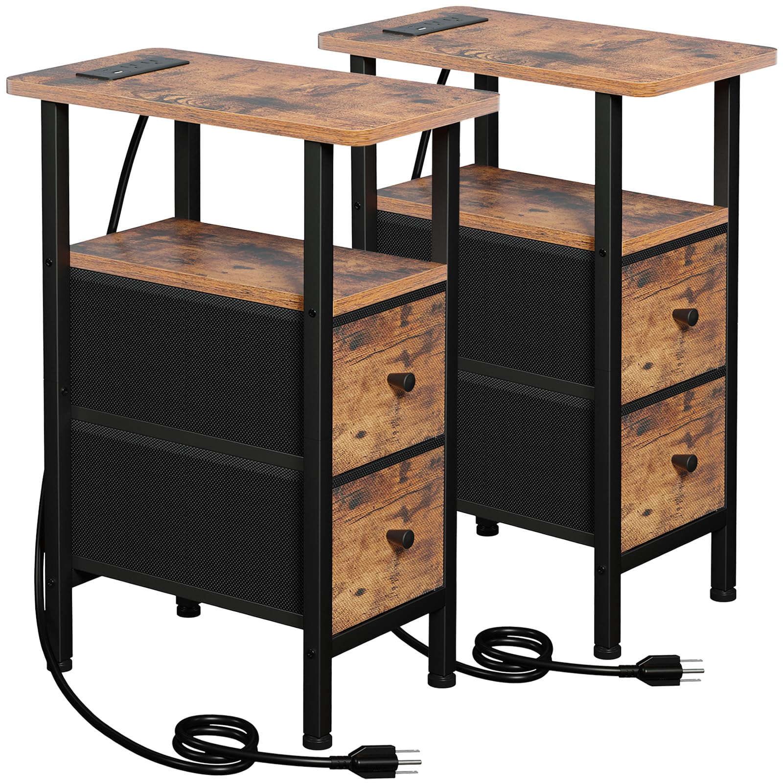 LOAKEKEL Narrow End Table with Charging Station, Side Tables Living Room