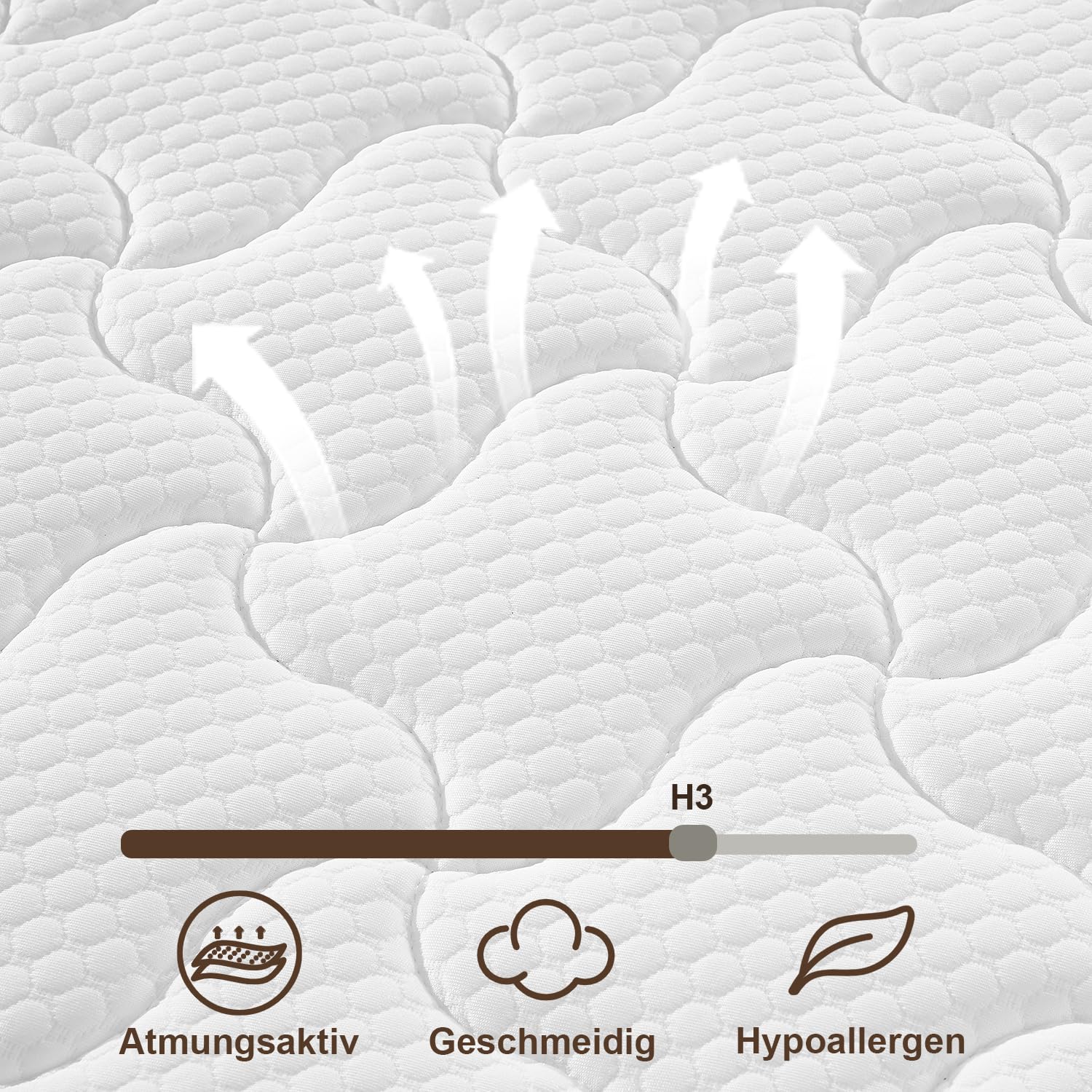 Materasso 90 x 200 cm, altezza 25 cm, durezza H3 media, materasso ibrido a 7 zone, materasso ortopedico a molle insacchettate con schiuma confortevole, traspirante, riduzione della