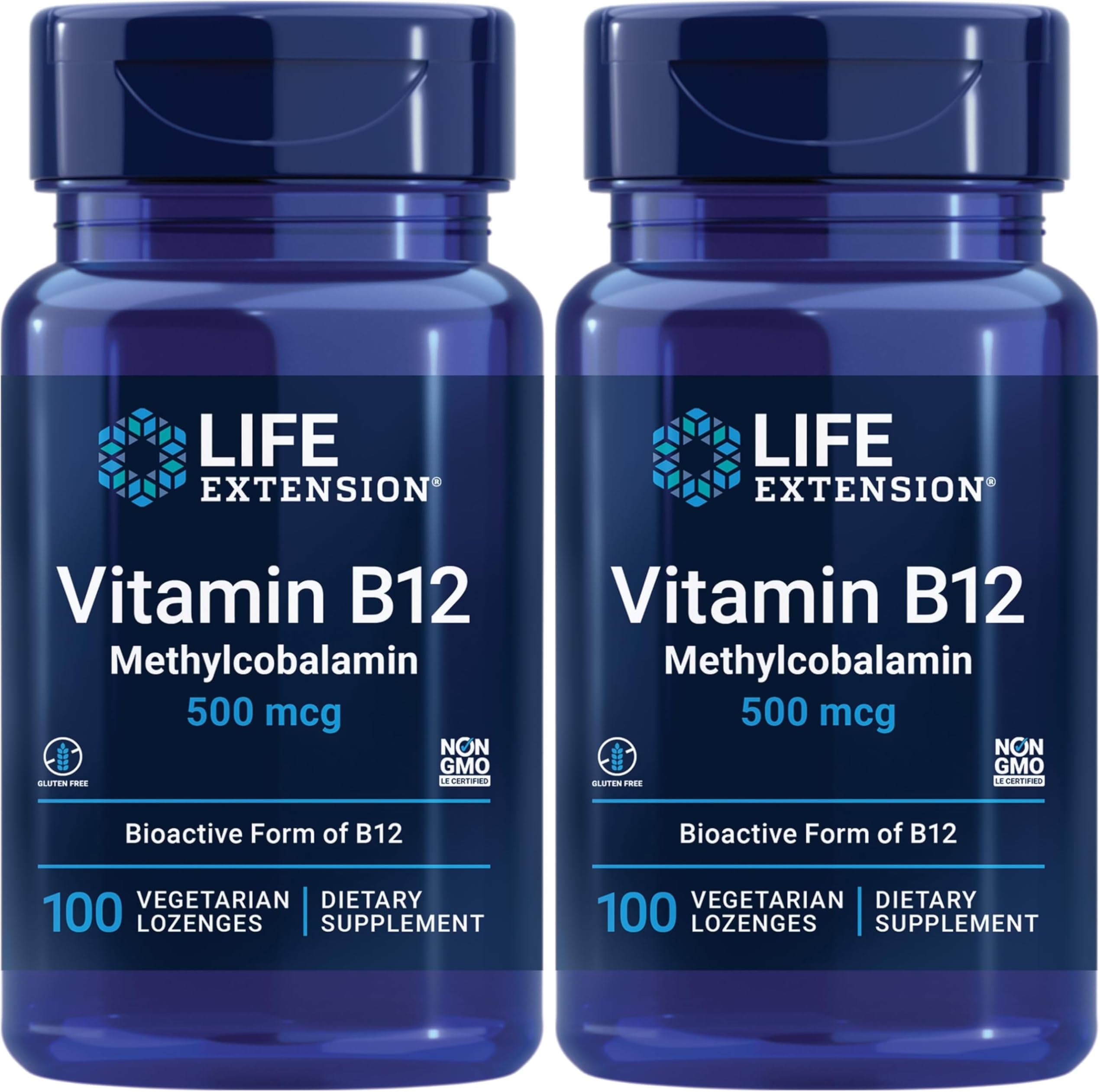 Life Extension Vitamin B12 Methylcobalamin 500mcg - Vitamin B12 Supplement for General Energy and Brain Health - SugarFree Vegetarian Lozenges Dissolve in Your Mouth/Once Daily - 100 Count (Pack of 2)