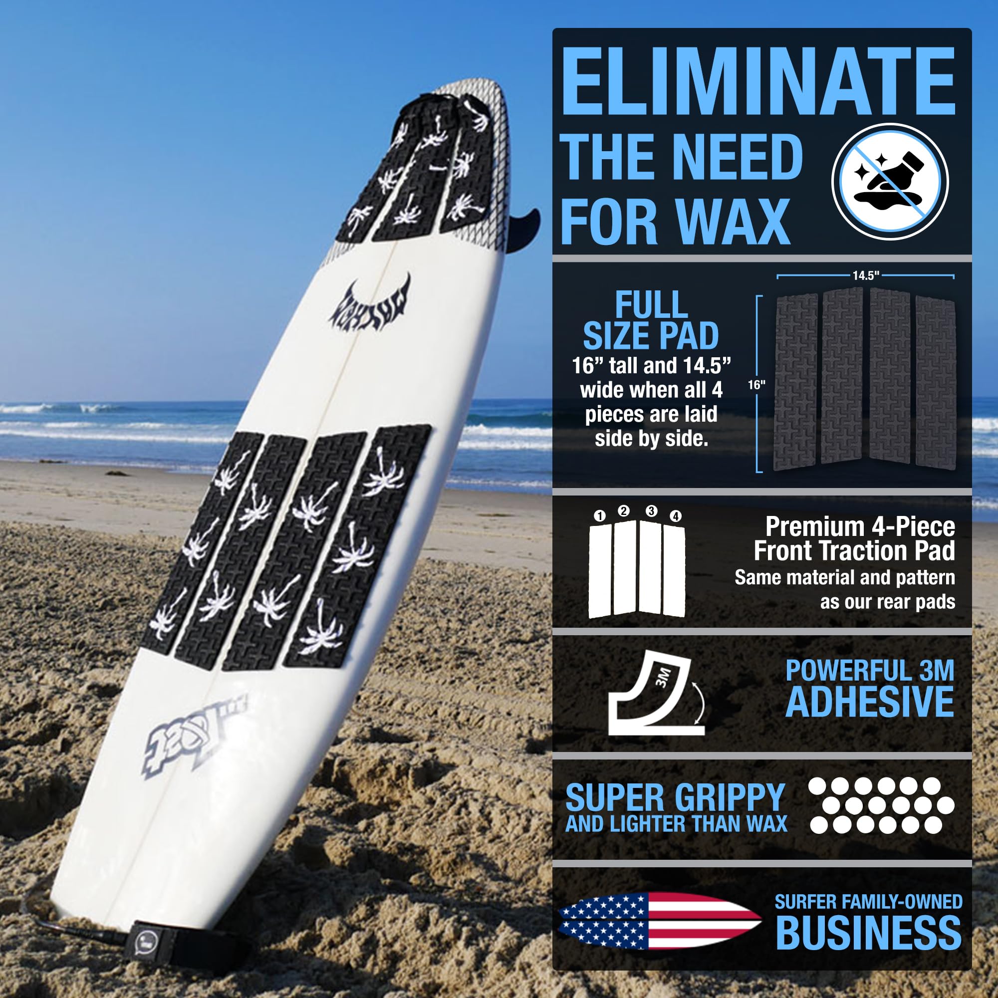 Ho Stevie! Tapis de Traction Avant pour Planches de Surf et skimboards, Noir