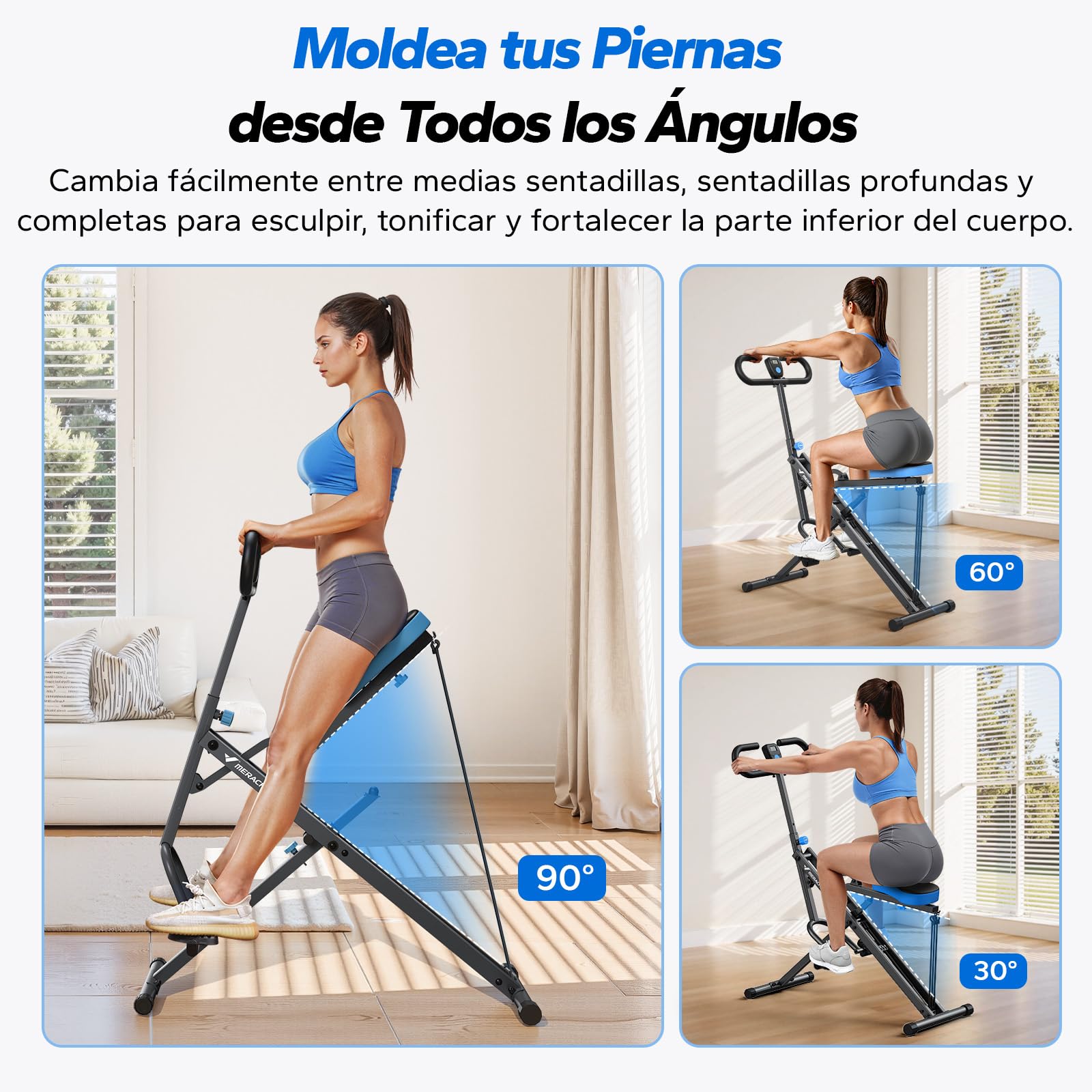 MERACH 2-en-1 Máquina de Sentadillas y Remo, Plegable, Equipo para Glúteos, Piernas y Core, Montaje en 10 Minutos para Casa y Gimnasio, Carga Máxima 350 lbs – R07