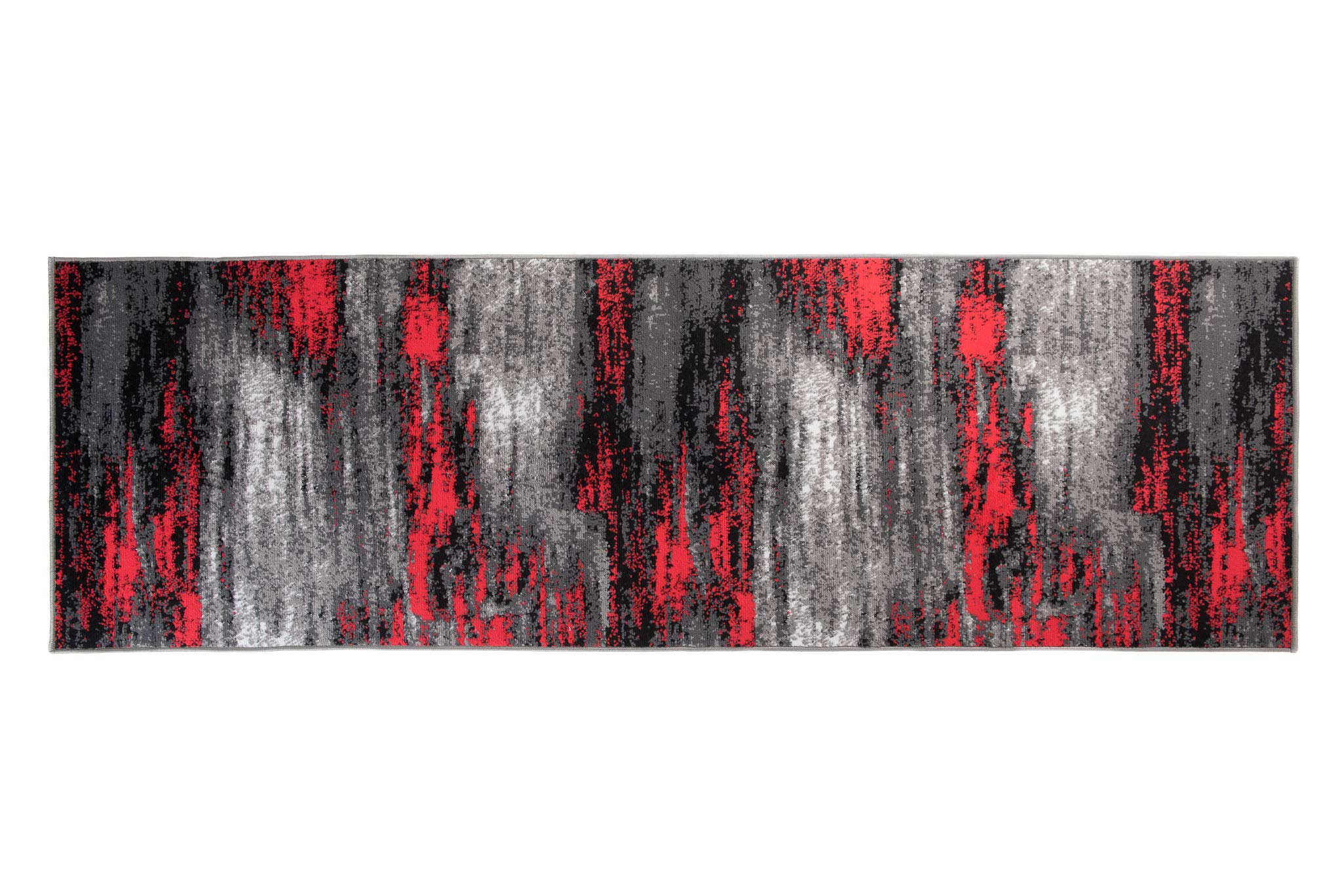 TAPISO Maya Teppich Läufer Meterware Kurzflor Wohnzimmer Flur Küche Modern Brücke Grau Rot Schwarz Verwischt Meliert Design ÖKOTEX 100 x 250 cm
