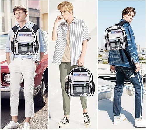 Miniatura 7 de BYXEPA Mini mochila transparente aprobada para estadios, resistente de 12 x 12 x 6 pulgadas, Negro -, Mochilas Daypack