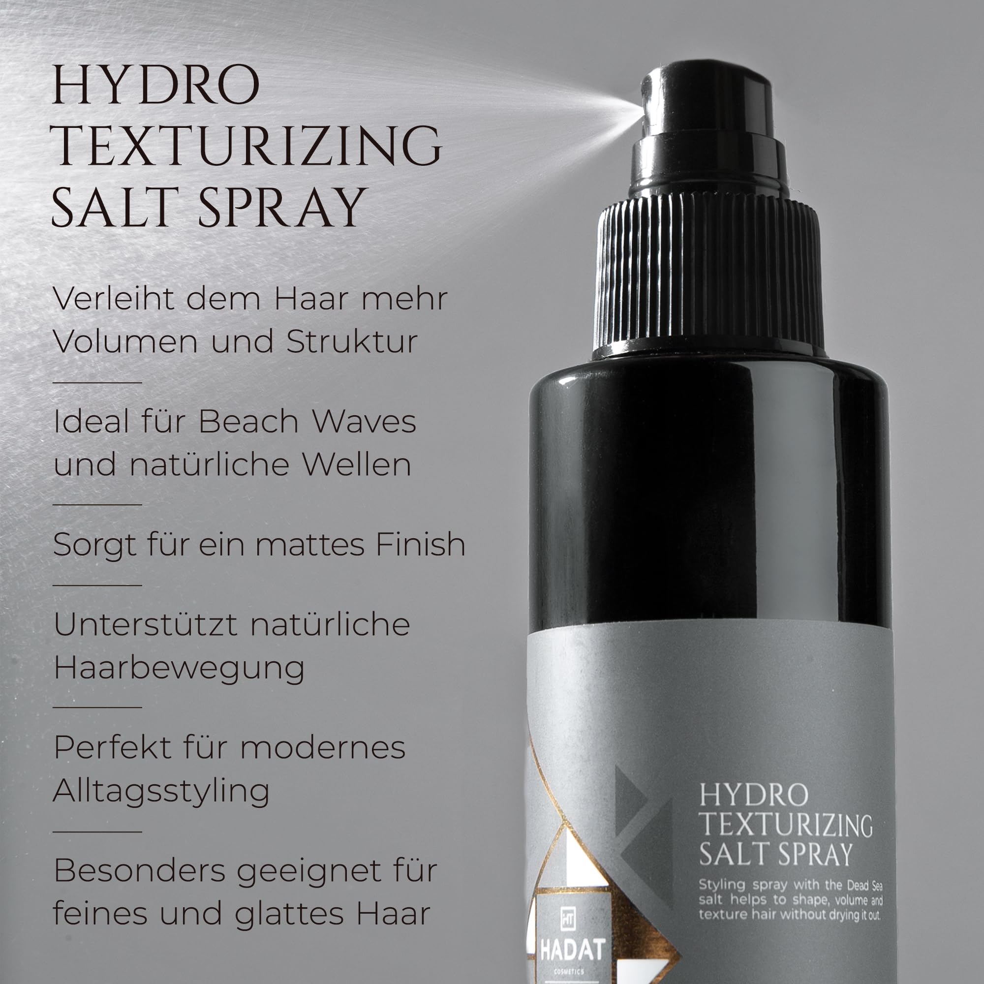 HADAT Hydro Texturizing Salt Spray – Meersalz Spray Haarstyling für Volumen, Beach Waves und Mattes Finish, Textur Spray mit Totes Meer Mineralien, 110 ml