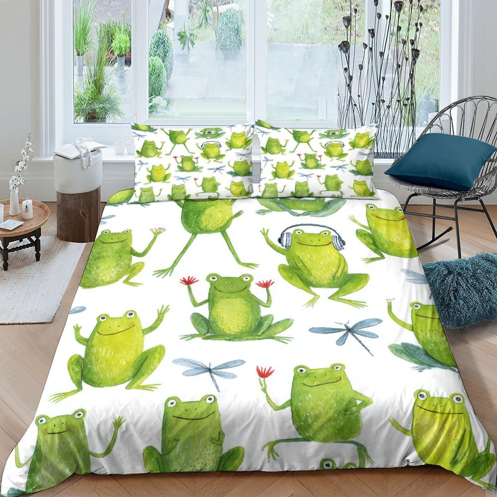 Ctjqhvkz Style-8 3D Printed Green Frog Fitted Sheet Microfiber Soft Breathable Dragonfly Bed Cover For Bedroom Dorm Mattress Protection Decor Single（135X200cm）