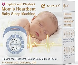 Mom’s Real Heartbeat Sound Device, Womb Sound Recorder White Noise for Newborn, Soothing Baby Sleep Machine, Rechargeable, Timer & Volume Control, Portable Infant Aid for Faster, Deeper Sleep