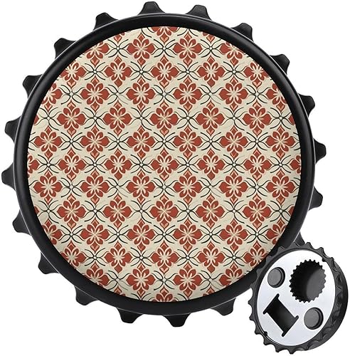 Magnetic Beer Bottle Opener - Vintage Red Pattern Print Portable One Handed Small Magnetic Bottle Opener for Fridge with Bartender and Outdoor,