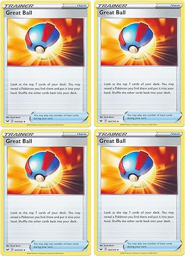 Pokemon Tarjeta - Gran bola - Base de espada y escudo - Juego de 4 cartas - 164/202 Poco común