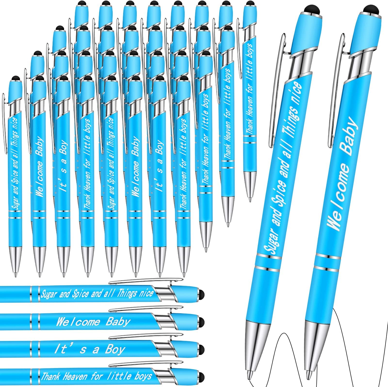 Outus 24 Pcs Baby Shower Pens Boy Blue Elephant Baby Shower Gel Ink Pens Blue Ink 0