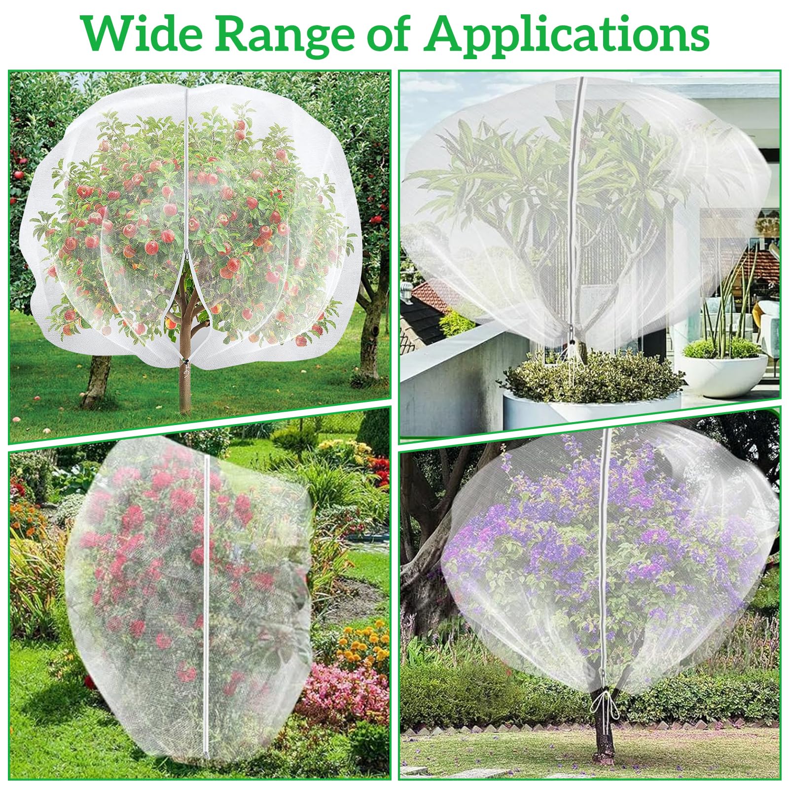 Filets Pour Arbres Fruitiers 2.4x2.4 m Lot de 2 Avec Fermeture Éclair Cordon de Serrage Réutilisable Jardin Vergers