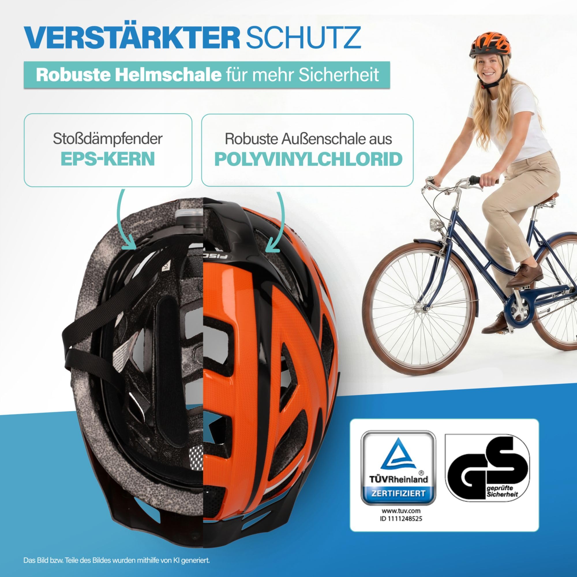 FISCHER Kask rowerowy dla dorosłych, kask rowerowy miejski, rozmiar S/M, 52-59 cm, pomarańczowy, z podświetlanym systemem pierścienia wewnętrznego