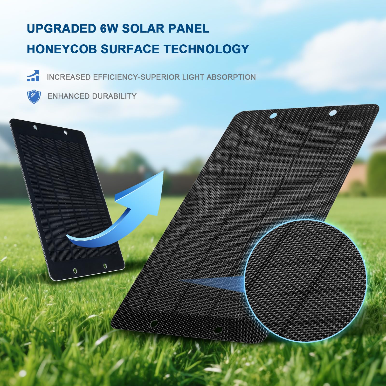 Pannello solare da 6 W 5 V con connettori Tipo-C, micro USB e barile, pannello solare universale per fotocamera con superficie ad alta efficienza a nido d'ape, caricabatterie solare impermeabile IP65
