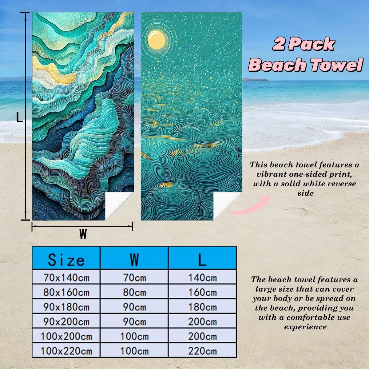 Serviette de Plage Microfibre, Lot de 2 Serviette de Bain Grande Taille 100x220 cm, Séchage Rapide Drap de Bain Abstrait, Anti Sable Serviettes de Plage, Serviettes Microfibre Sport pour Travel -4160