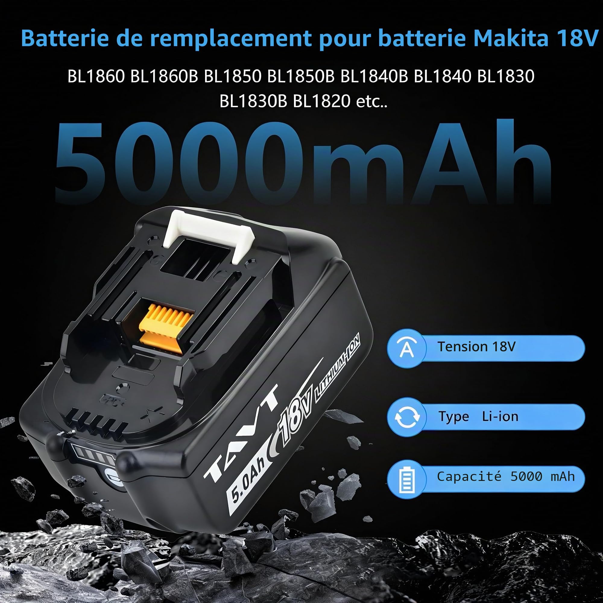 Lot de 2 batteries 18 V 5 Ah BL1850 et DC18RC chargeur compatible avec batterie Makita 5.0ah 18V BL1850B, BL1860, BL1860B, BL1840, BL1830, BL1820