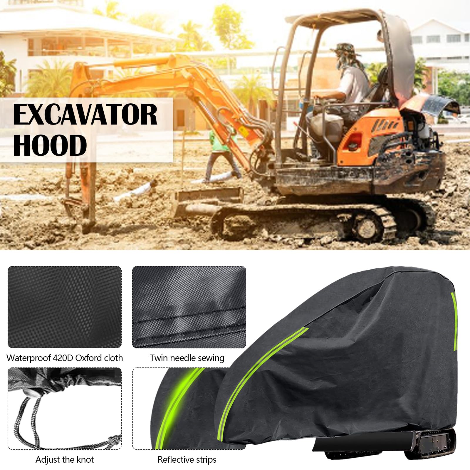Cubierta de Excavadora, Cubierta 420D para Miniexcavadora 800-1600 kg, Lona Impermeable Y Transpirable para Excavadora, Cubierta de Miniexcavadora contra La Lluvia, La Nieve, El Viento