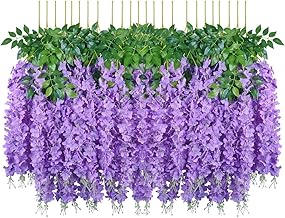 Pauwer 24 Stück Künstliche Blumen Fake Glyziniengirlande Blumengirlande Hängende Blauregen Seidenblumen für Heimdekoration Hochzeiten Hause Garten Party (Lila)