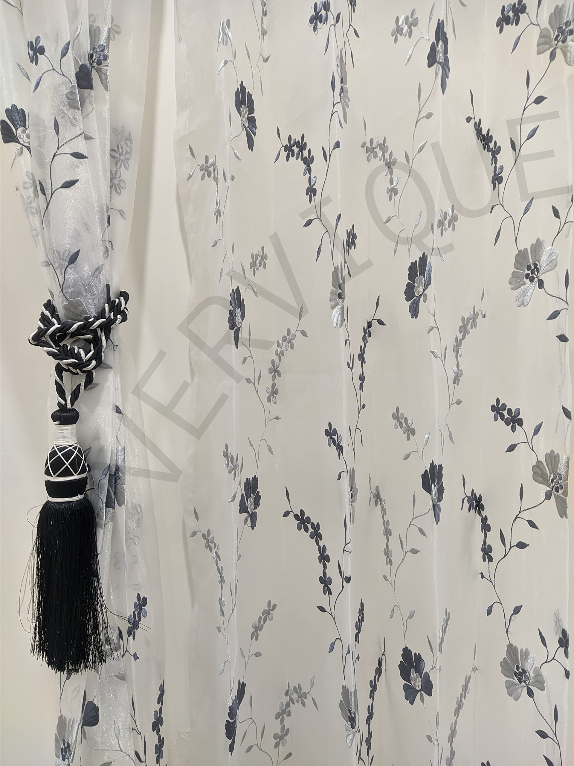 Vervique Premium Tissue Voile Sheer Beautiful Floral Design Grommet Curtains Long Door Curtains 9 Feet Long Set Of 3 With 1 Tie Back|4 * 9Ft 122 * 274 Cm|Parde For Living Room And Bedroom|Grey Curtains (B0B3S2T445) Amazon Price History, Amazon Price Tracker