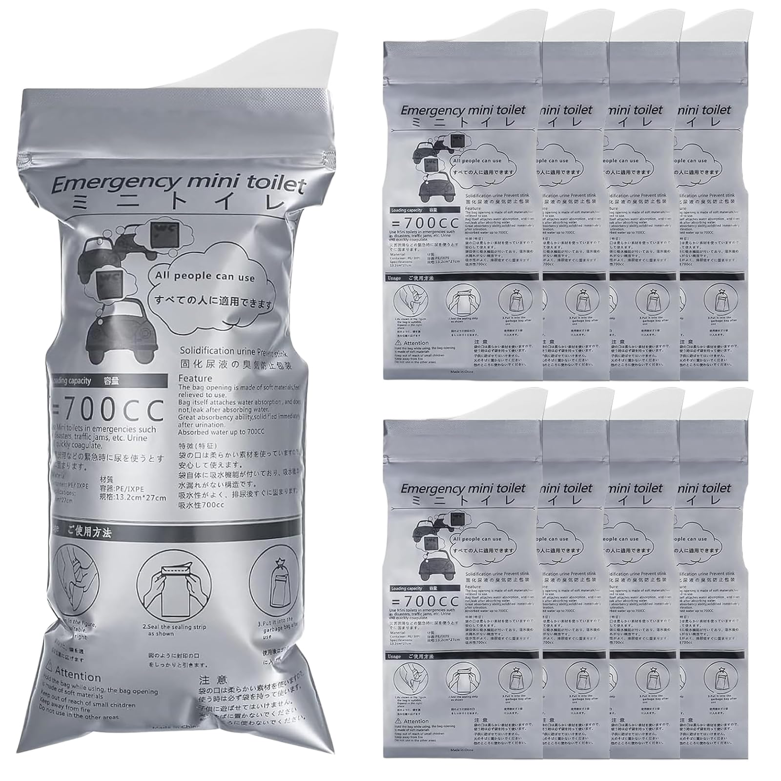 flintronic Sacs à Urines, Sacs d'Urine Jetables, Sac Urinaire Jetables d'urgence, D'urinoir Jetable, pour Homme, Femme, Enceinte, Patient, Enfants, Voyage, Voiture, Camping, Randonnée, Gris
